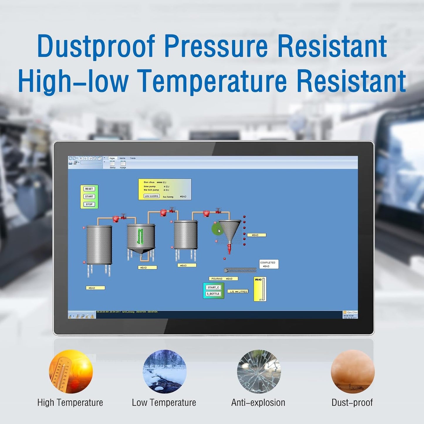 GreenTouch 15.6 Inch High Resolution Embedded Touch Screen Industrial Monitor, Front IP65 Panel Rugged Metal Case Display - 1920x1080
