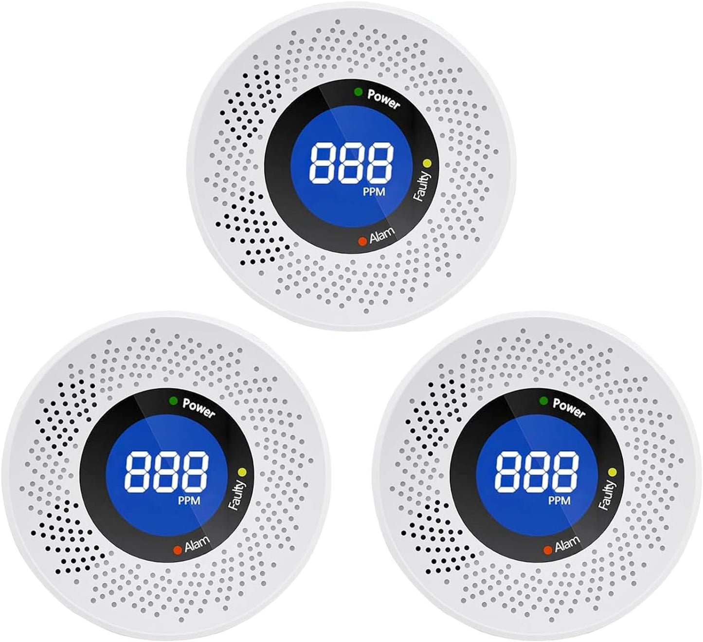 Carbon Monoxide Detectors, Travel Carbon Monoxide Detector Battery，Replaceable Battery Operated CO Detector Alarm with Digital Display for Warehouse, Kitchen, Restaurant,Hotel, Garage, 3 Packs