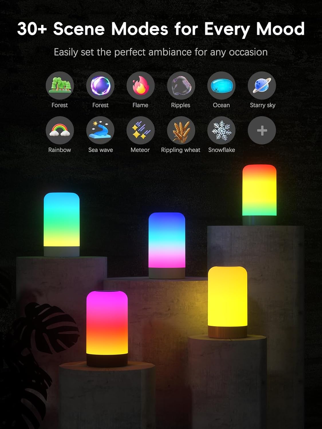RGBICWW Smart Table Lamp, Touch Bedside Lamp with App Control, LED Desk Lamp with Music Sync, 30+ Scenes & 16M Colors, Color Changing Lamp for Bedroom Living Room Gaming Dimmable Night Light, Silver