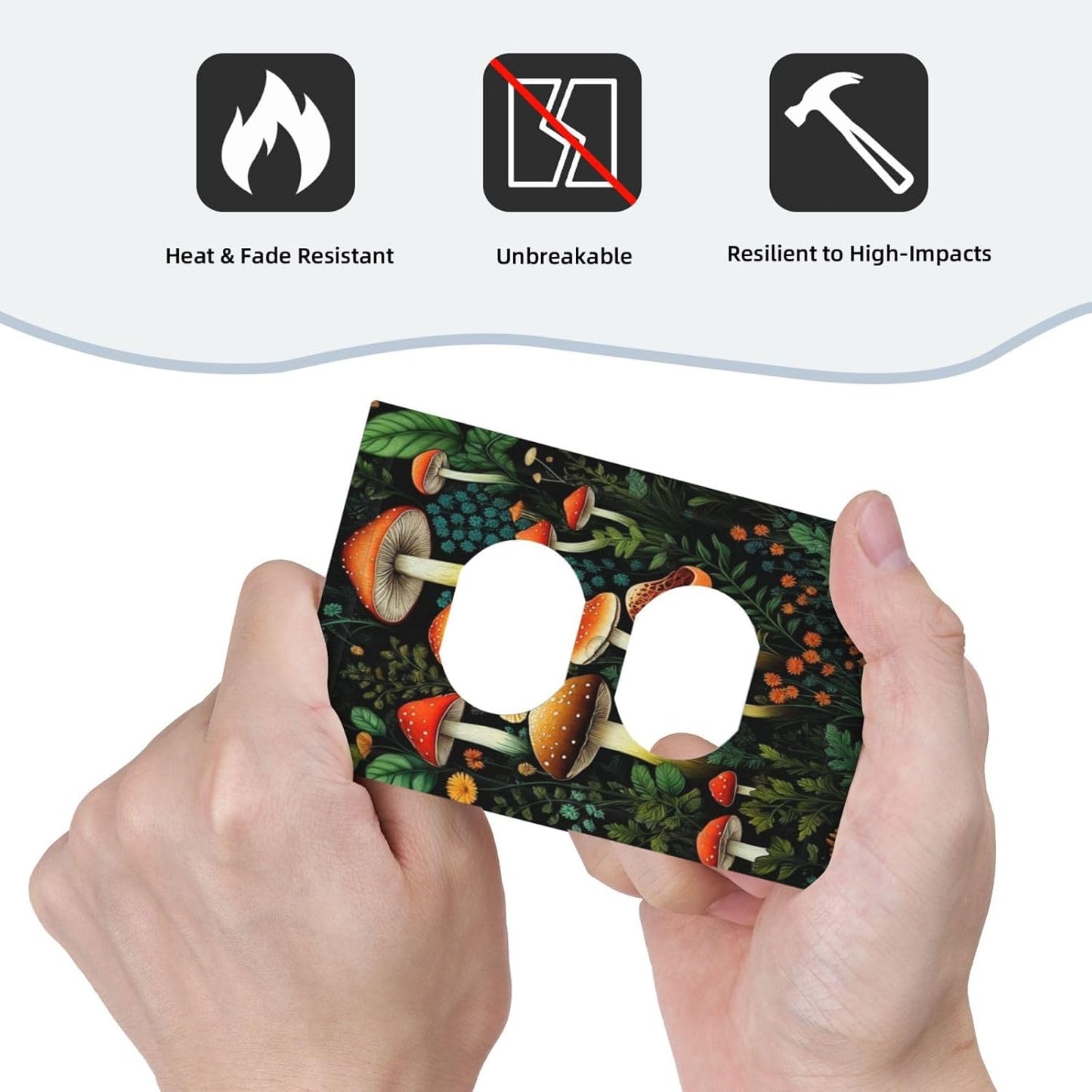 Decorative Outlet Covers Boho Red Mushroom Green Leaf Plants Floral 1 Gang Wall Plate Receptacle Duplex Light Switch Cover Plate Single Dual Plug Covers Electrical Switchplate Faceplate