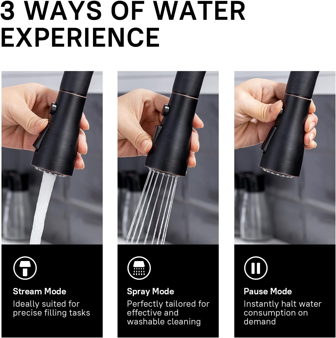 WEWE Kitchen faucets with Pull Down Sprayer, Farmhouse Kitchen Faucet Oil Rubbed Bronze Commercial Modern high arc Stainless Steel Single Handle Single Hole for Utility rv Laundry Sinks