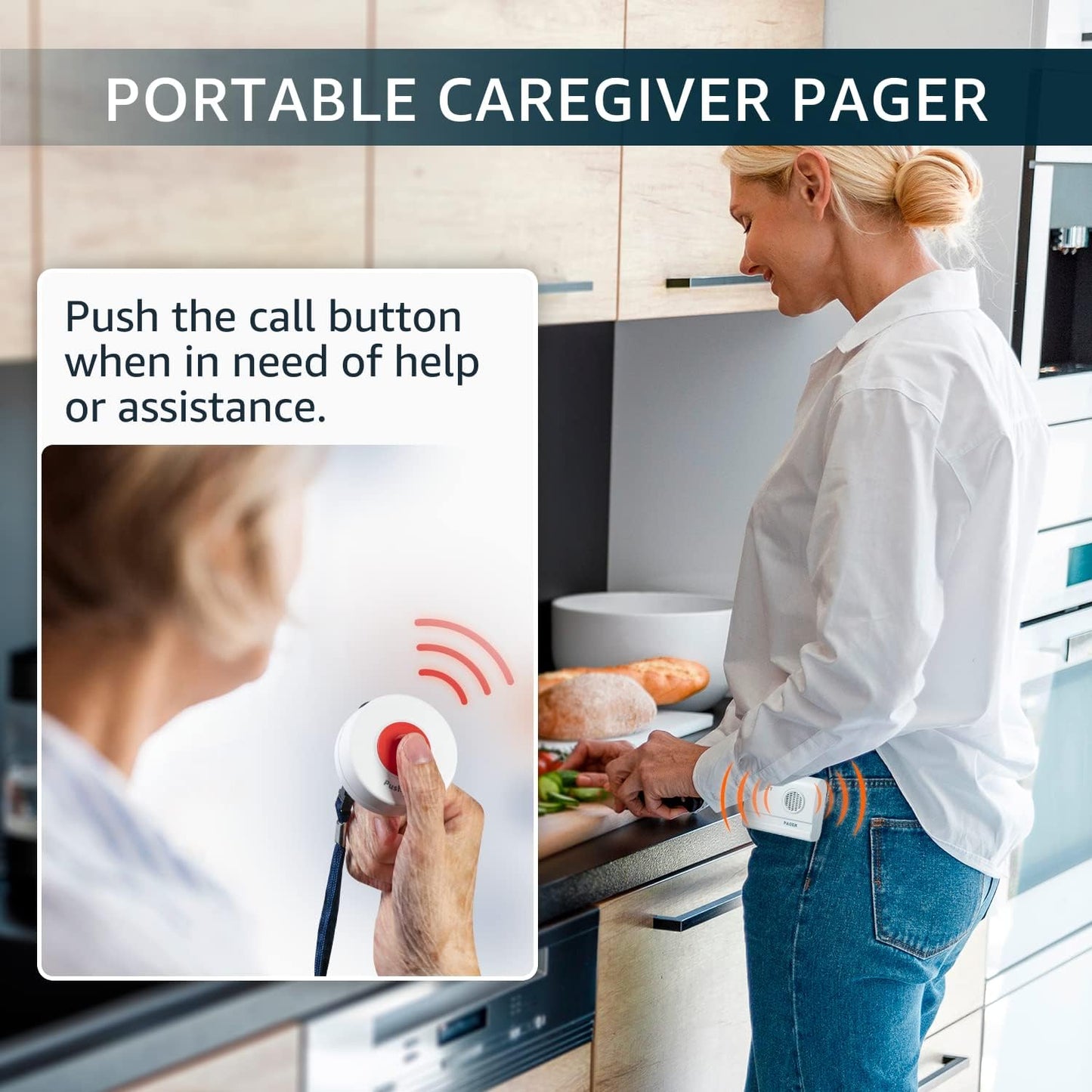 Caregiver Pager Wireless Nurse Call Buttons for Elderly Monitoring SOS Alert System Portable Alarm Call Bell for Nursing Home Care Seniors Patients Emergency
