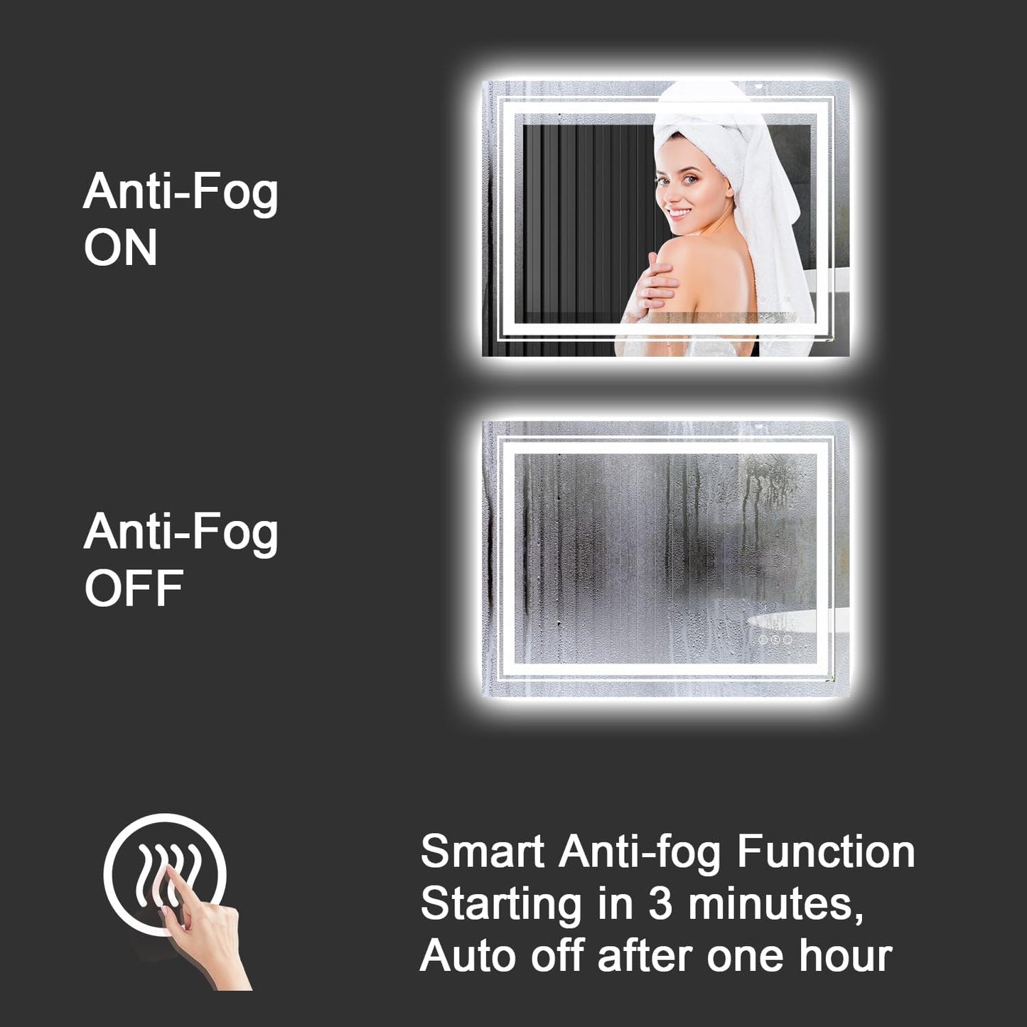 LED Bathroom Mirror, 40"X28" with Front and Backlit, Anti-Fog, Bathroom Vanity Mirror for Wall, Memory Function, Stepless Dimmable, Tempered Glass (Horizontal/Vertical)