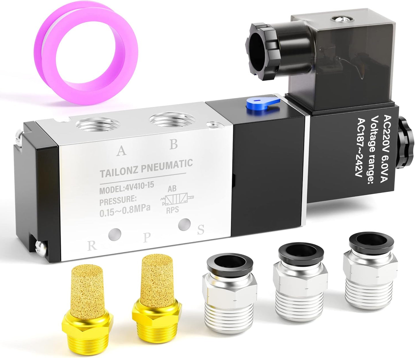 TAILONZ PNEUMATIC 1/2"NPT Solenoid Valve 4V410-15 12V/24V/110V/220V Single Coil Pilot-Operated Electric 2 Position 5 Way Connection Type Junction Box