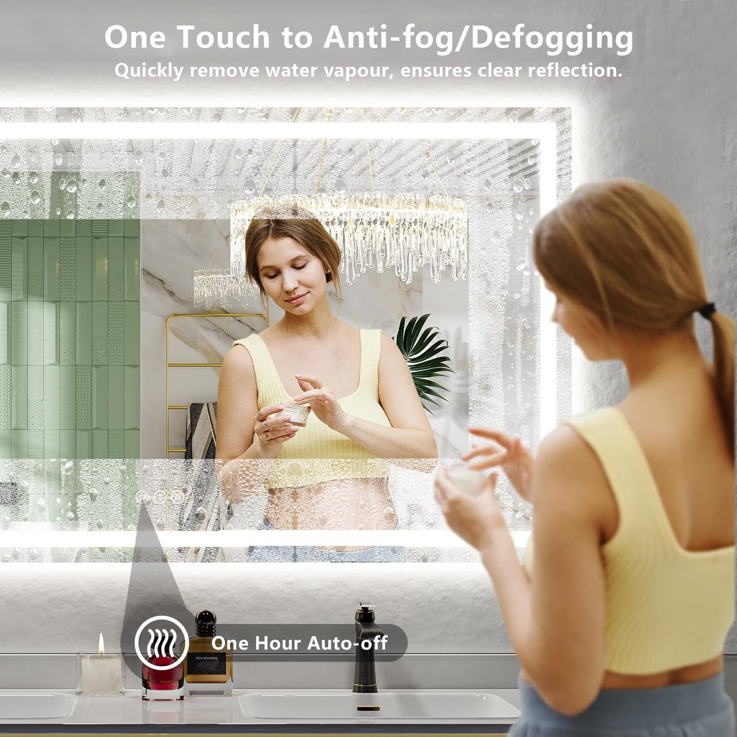 72x40 Inch LED Bathroom Mirror with Lights Front and Backlit Lighted Vanity Mirror for Bathroom Wall with 3 Colors Dimmable Anti-Fog Memory Shatter-Proof IP54 Waterproof Horizontal/Vertical