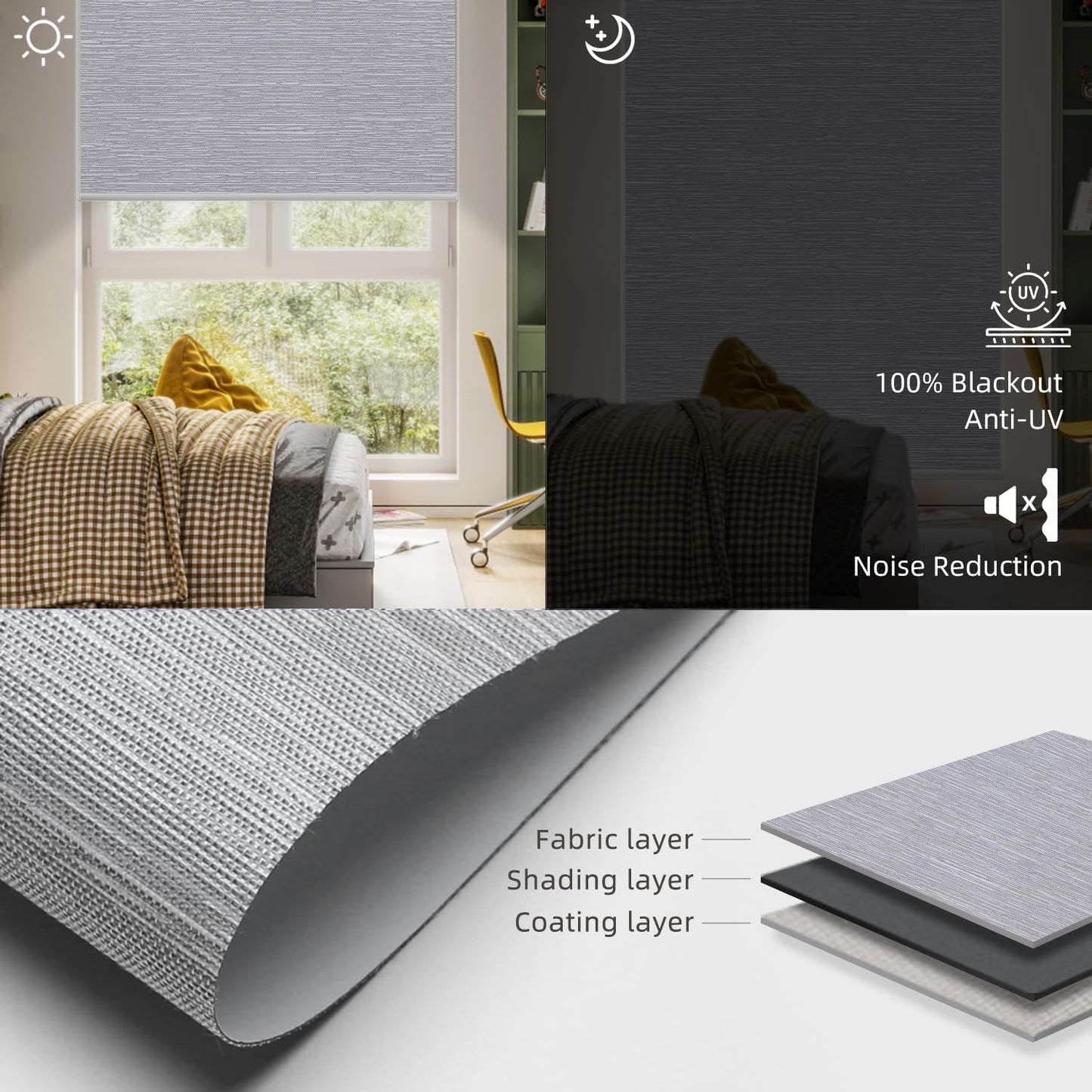SmartWings Motorized Roller Shades Work with Homekit, Alexa Google, 100% Blackout Smart Blinds for Windows, Cordless Remote Control Window Shades, Essential Grey, Customized Size