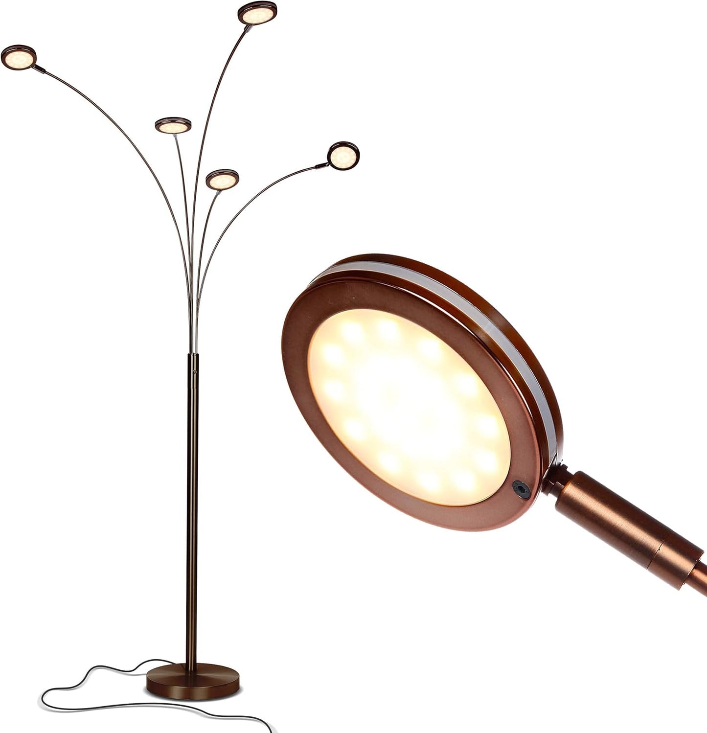 Brightech Orion Arc Floor Lamp for Living Room, Tree Floor Lamp with 5 Adjustable Arms, Multi-Head Standing Lamp with Flexible Rotating LED Lights for Bedroom, Dorm - Bright Hanging Lighting - Bronze
