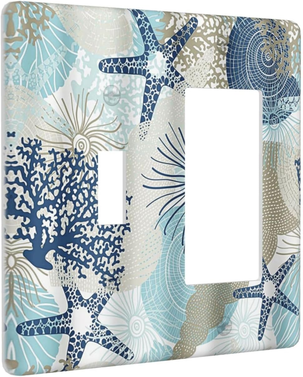 Decorative Outlet Covers Blue Starfish Brown Coral Ocean 2 Gang Light Switch Cover Plate Single Toggle 1 Rocker Wall Plates for Electrical Outlets Switch Plate Covers for Girlroom Home Decor