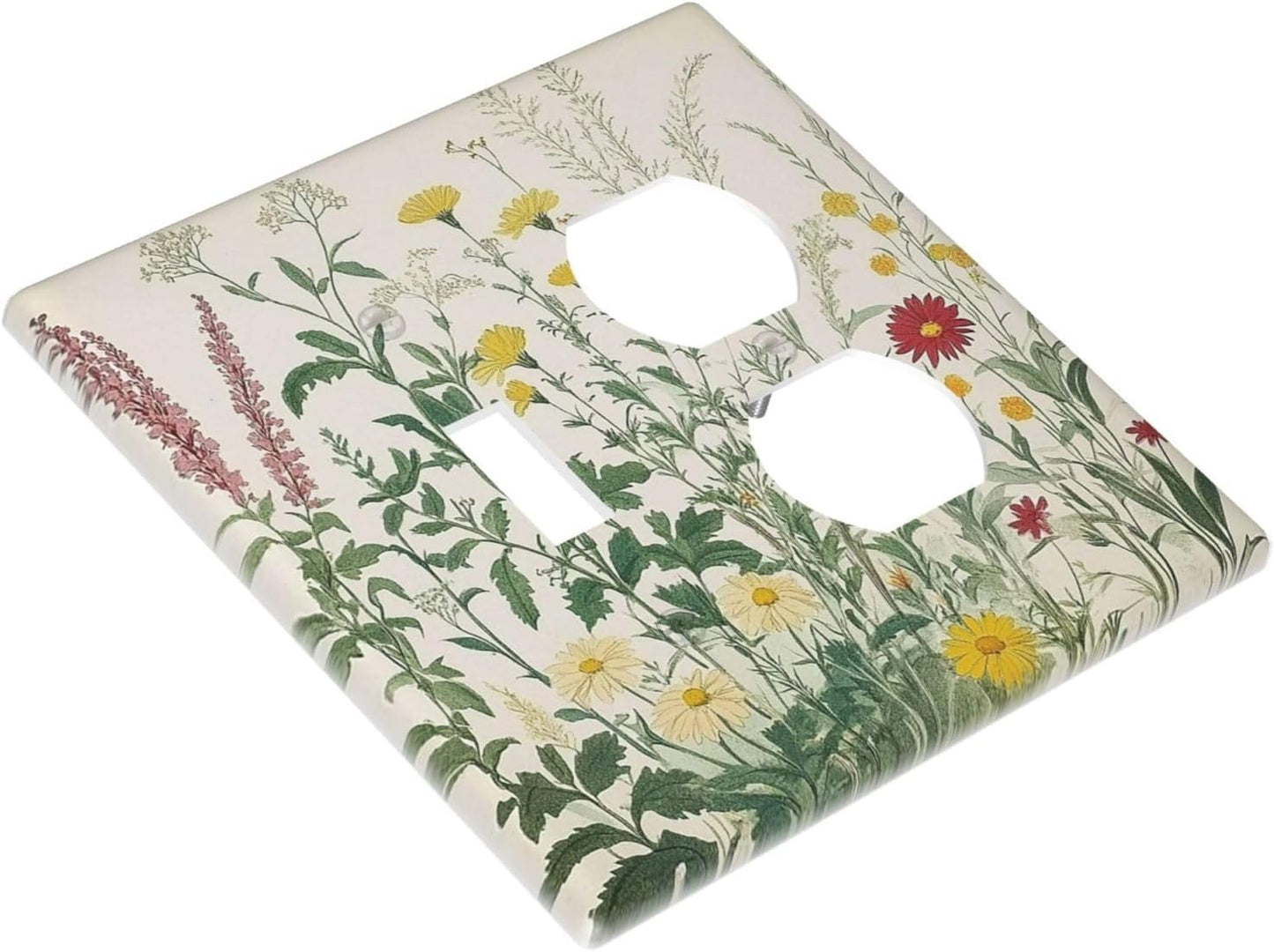 Rustic Wildflower Green Plants Daisy Floral Wallplates 1 Toggle 1 Duplex Switch Plate Electrical Gfci Faceplate Decorative Light Switch Covers For Farmhouse Bed Room Decor