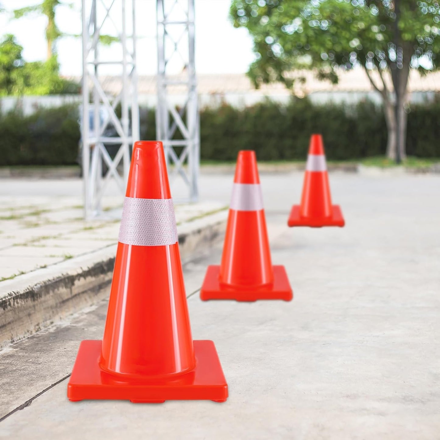 Traffic Safety Cones 18 Inch 6 Pack - Orange Road Parking Cones with Reflective Collars, Heavy Duty PVC Construction Cone Structurally Stable for Road Parking, Traffic Control, Driveway