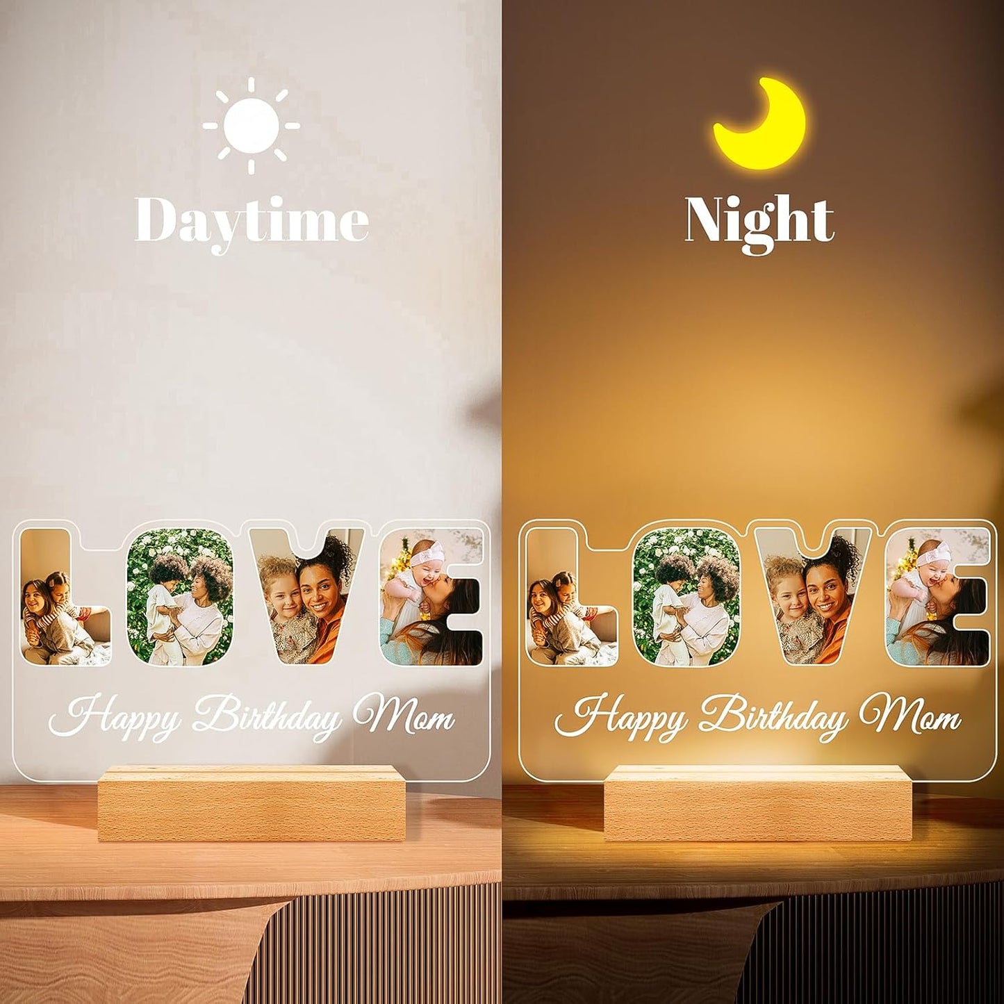 Custom Collage Picture Frames with Photo, Customized LOVE Photo Frame with Night Light, Personalized Picture Frame, Personalized Birthday Valentines Day Gifts for Women Men Mom Dad Baby Kids Family