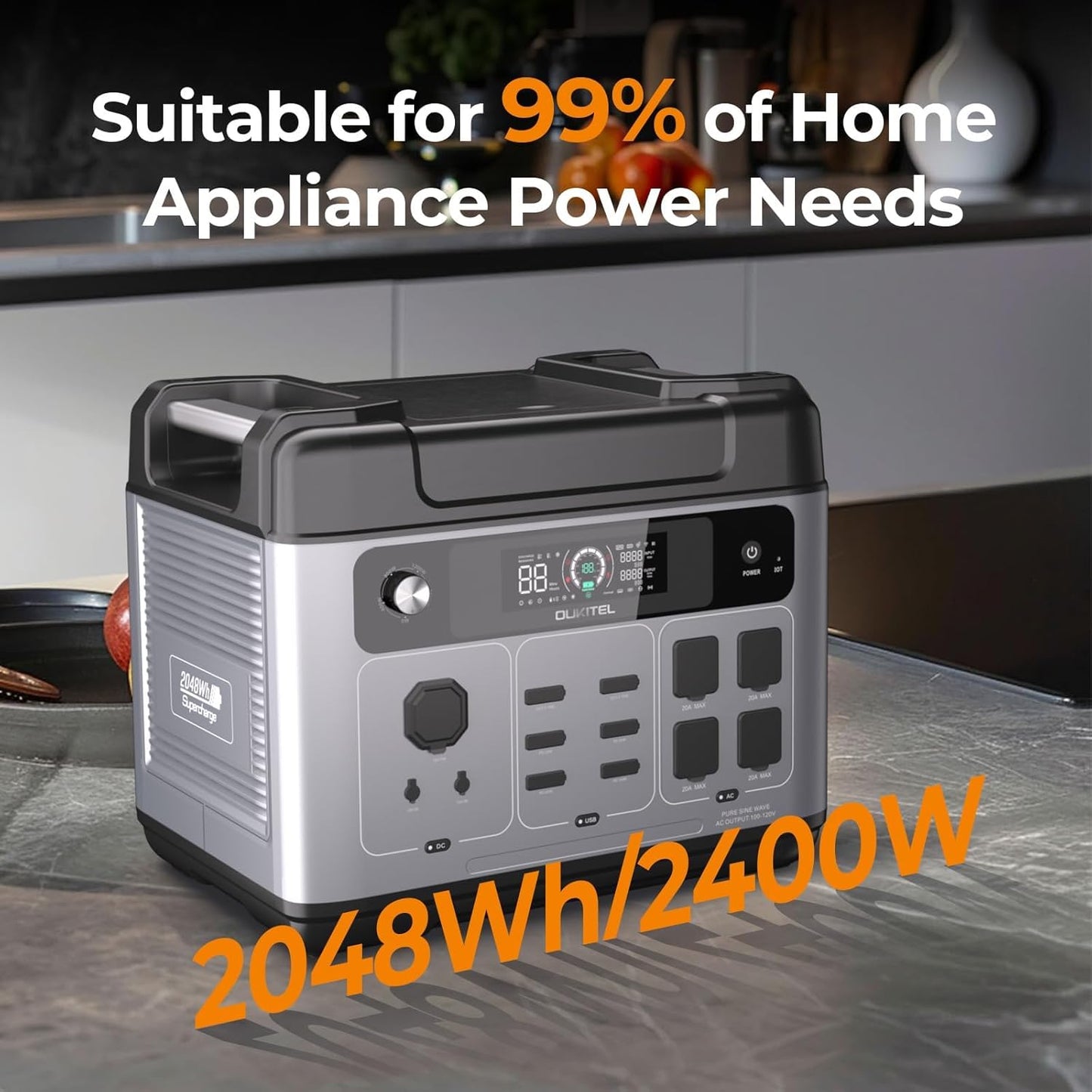OUKITEL P2001 Plus 2400W Solar Generator with 100W Solar Panel, 2048Wh Solar power station, 1800W Fast Charging, Smart APP Control Emergency Power Station for Home, Camping, Outdoor Battery Backup