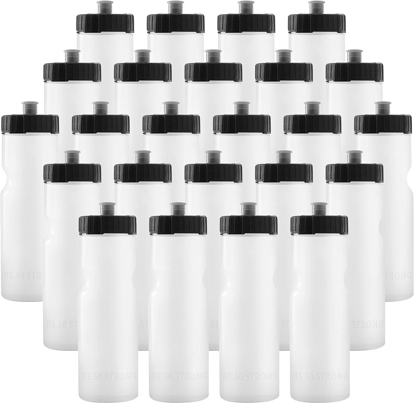 50 Strong Sports Water Bottles – Reusable 22 oz BPA-Free Plastic Bottles with Pull Top Cap – Made in USA – Top Rack Dishwasher Safe – Fits Most Bike Cages Brand