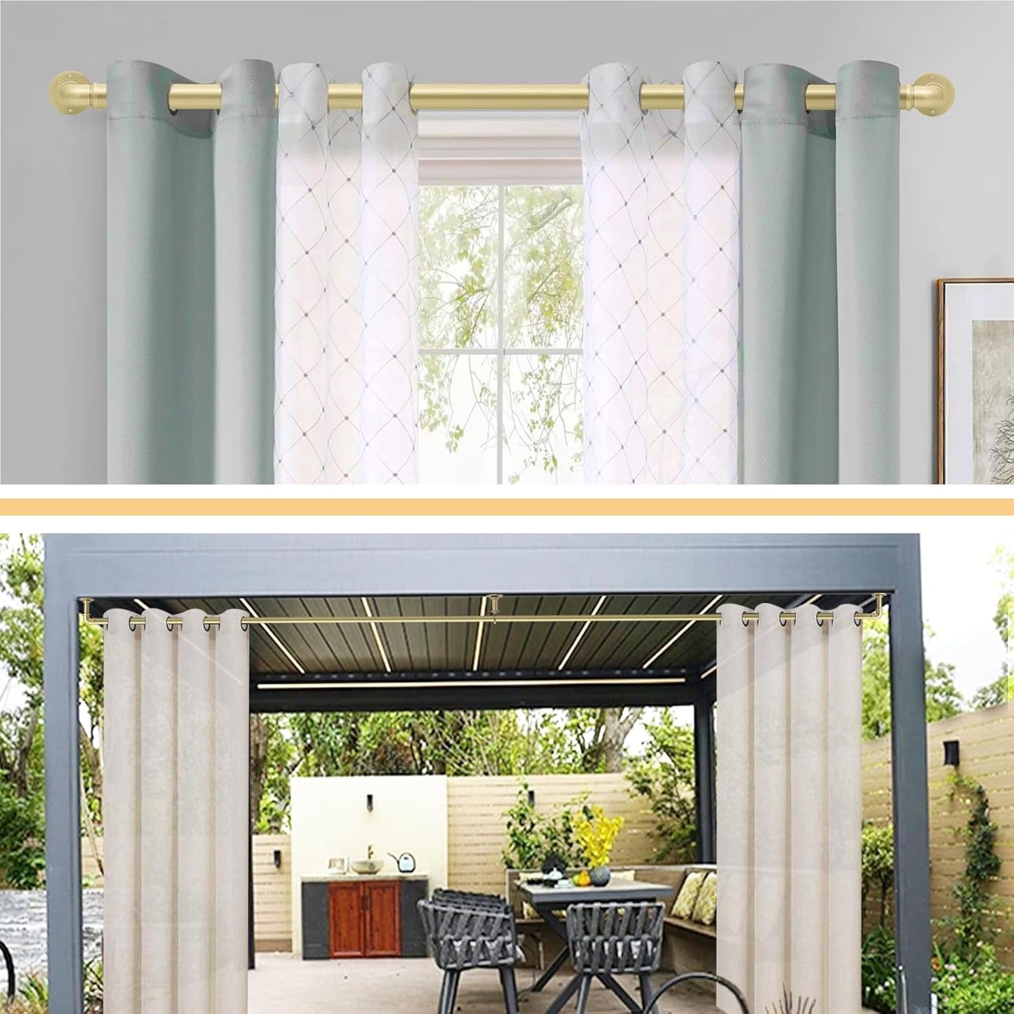 Gold Curtain Rods 18 to 88 in,Wraparound Curtain Rods,Adjustable Length,1 in Diameter Pipe,Wall or Ceiling Mounted,for Bedroom and Living Room (Gold 18” to 88”)