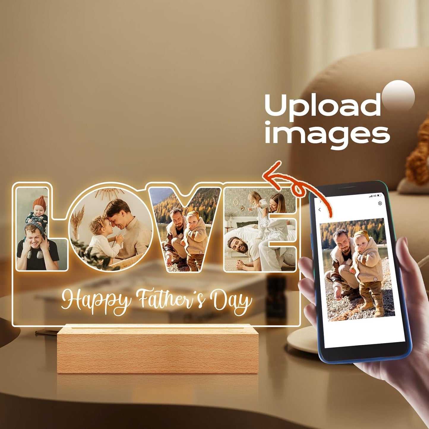 Custom Picture Frame with Photo, Customized Picture Frames with Night Light, Personalized Photo Frame, Personalized Valentines Day Gifts for Dad