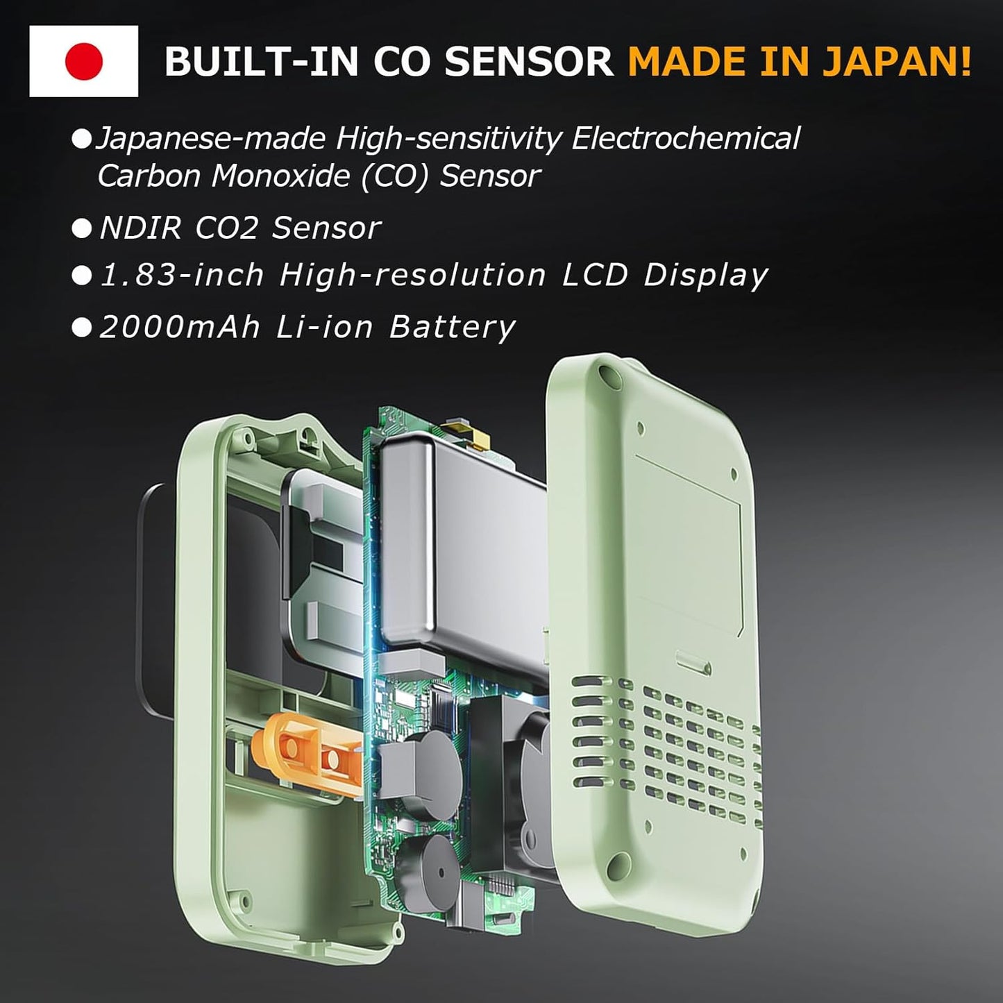 Carbon Monoxide detectors 4-in-1 Portable CO & CO2 Monitor for Travel RV CO Detector Temp/Hum Sensor, Rechargeable Real-Time CO Alarm& CO2 Alarm for Air Safety & Quality (Japan CO Sensor & NDIR)