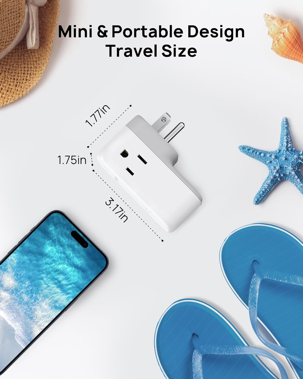 TROND Cruise Power Strip with 360 Rotating Plug, Cruise Ship Essentials No Surge Protector with 4 USB Outlets, Compact for Carnival, Princess, Norwegian, MSC & Major Ship Lines