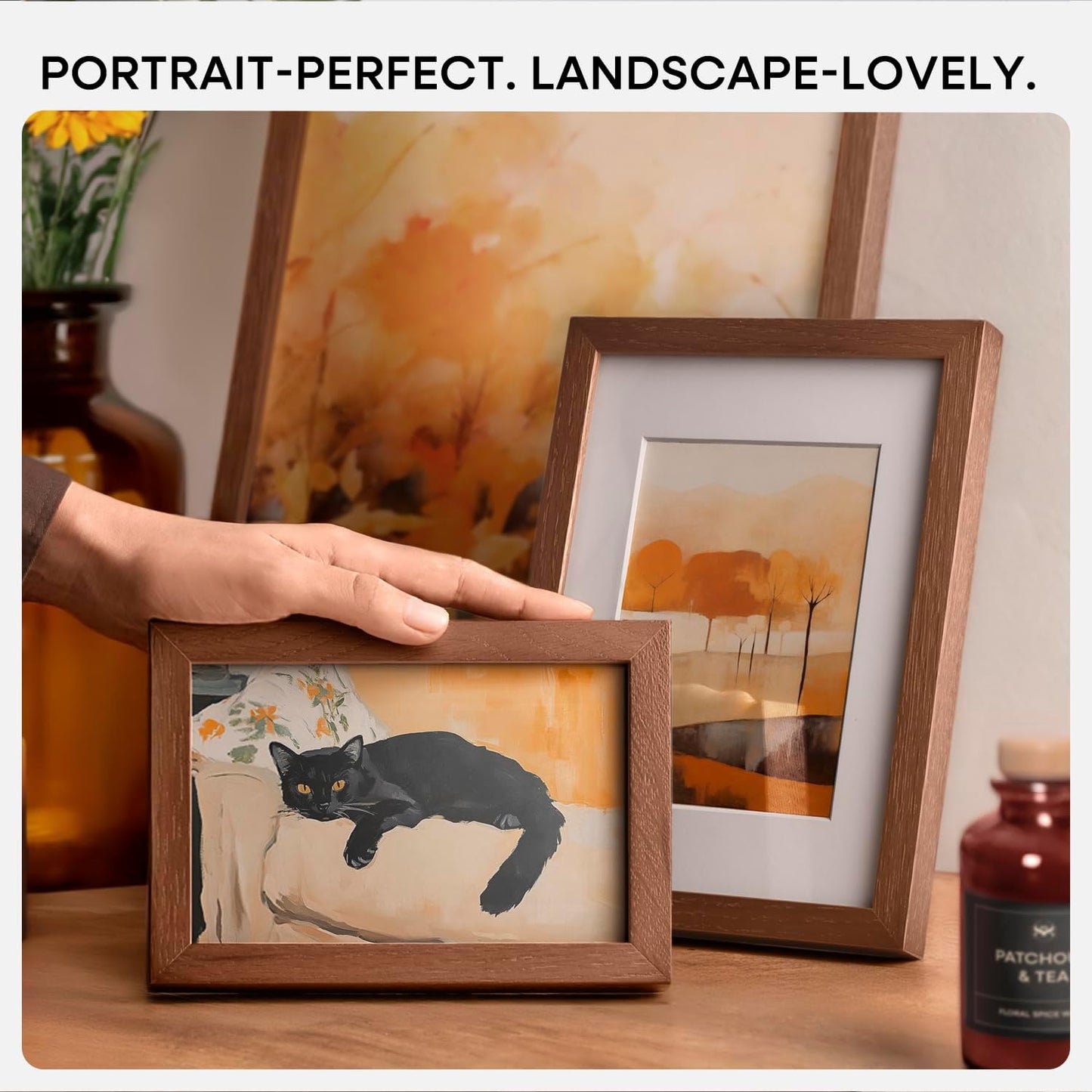 Homeforia 8x24 Panoramic Frame Brown, High End Dark Oak 8 x 24 Picture Frame Wood without Mat, 24x8 Thin Wooden Walnut Poster Frames for Wall, 8 by 24 Display Frame, Tempered Glass, Wall Kit, Set of 1