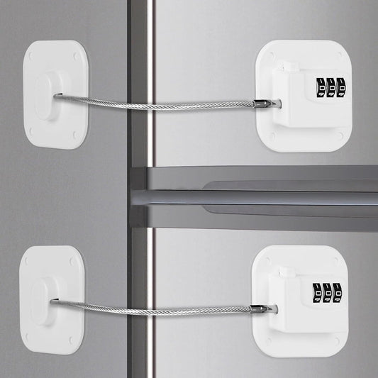 Refrigerator Lock, Combination Lock for Refrigerator Cabinets, Drawers, Heavy Duty Fridge Lock, Easy Install No Keys Needed (White-2Pack)