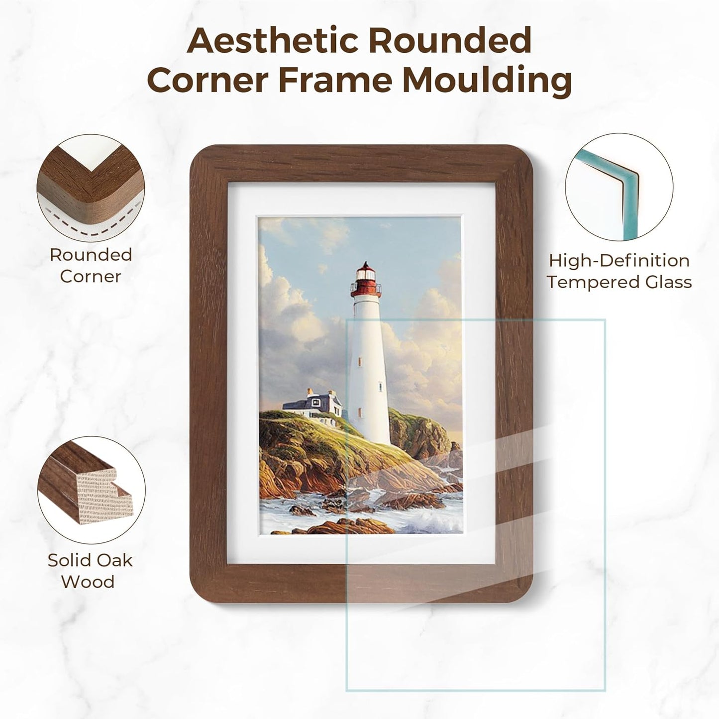 Solid Oak Wood 12x16 Picture Frame, Farmhouse 12 x 16 Wooden Frames, 12x16 Frame Matted to 8.5x11, Tempered Real Glass, 12"x16" Frames Minimalist Art Frame for Home Deocr, Walnut Color, 1 Pack