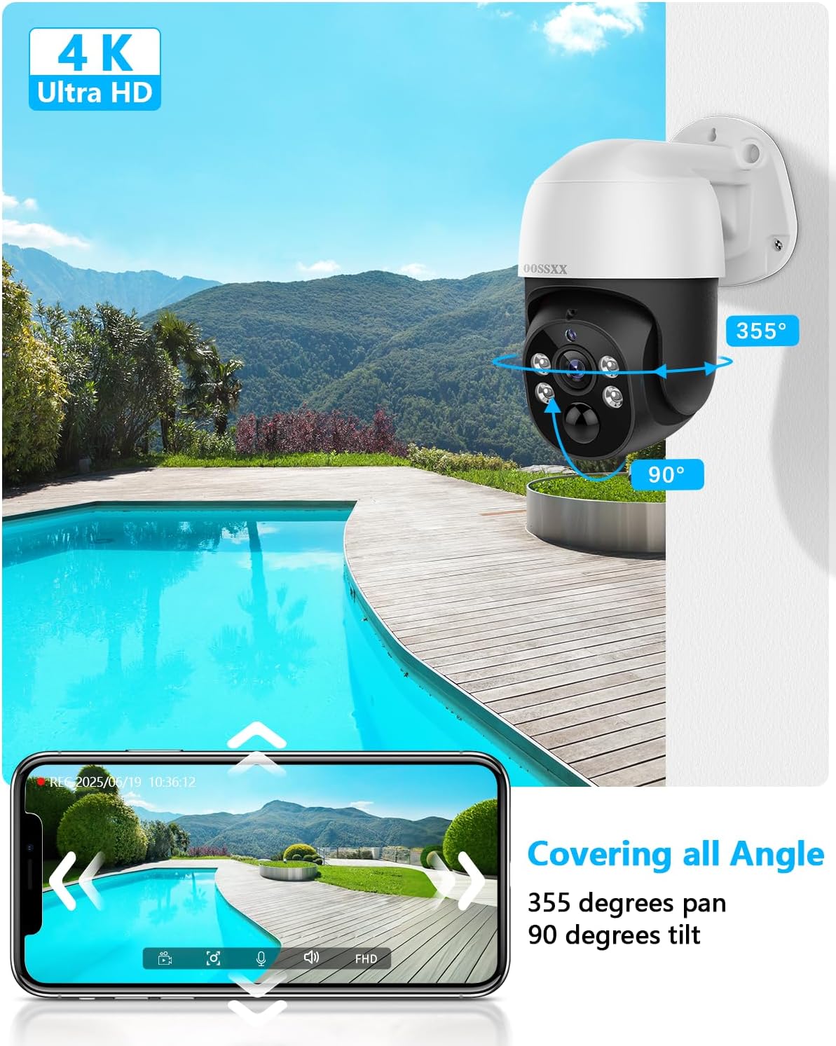 4K & PTZ Digital Zoom 2-Way Audio PoE Outdoor Camera Home Security Camera System Wired Outdoor Video Surveillance IP Camera System DVR Kit,10’’ UHD Monitor