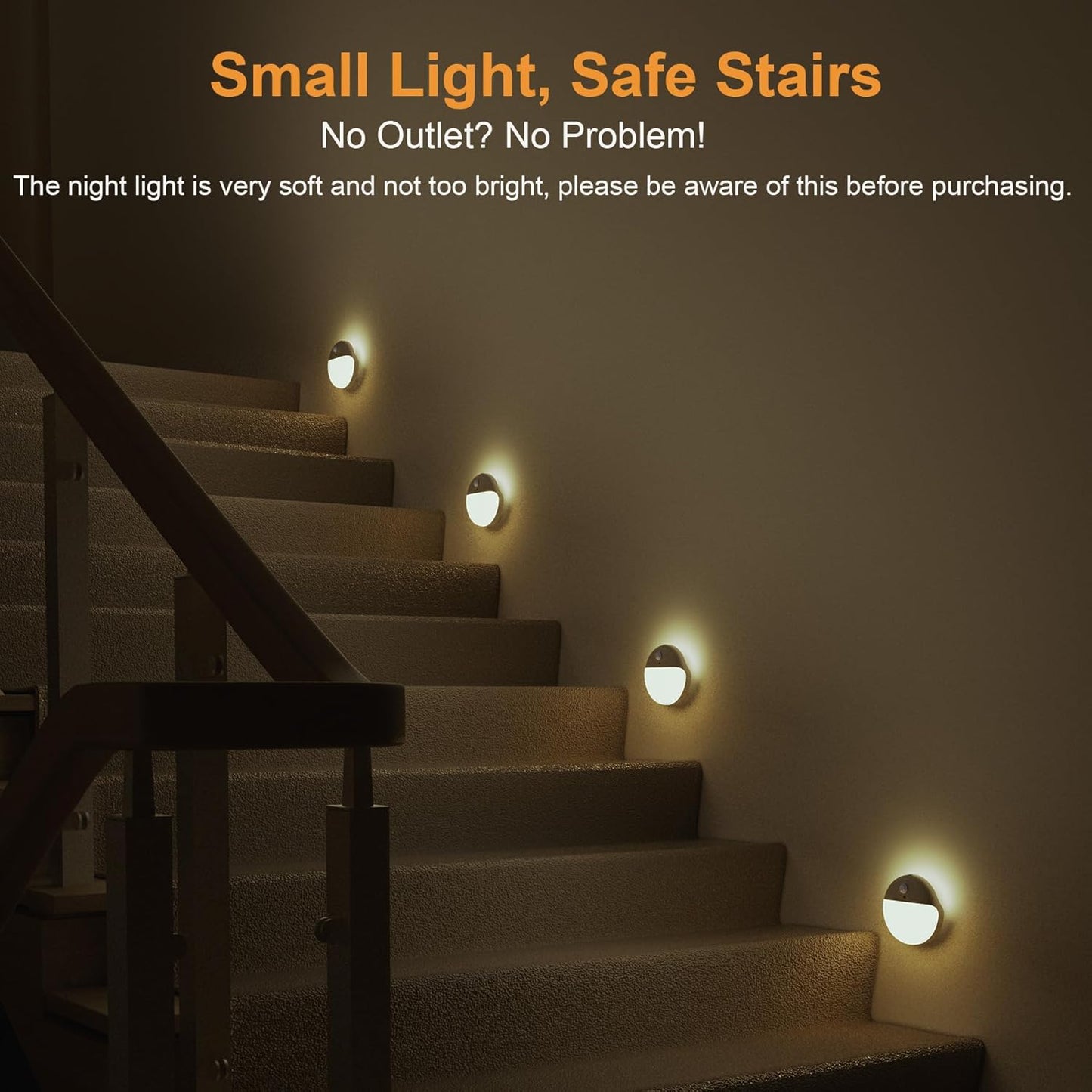 2 Pack Motion Sensor Night Light, Gold Yellow, 3 Lighting Modes, Stepless Dimming, Battery-Powered, Dimmable LED, Suitable for Bedroom, Bathroom, Stairs, Corridors, Closets