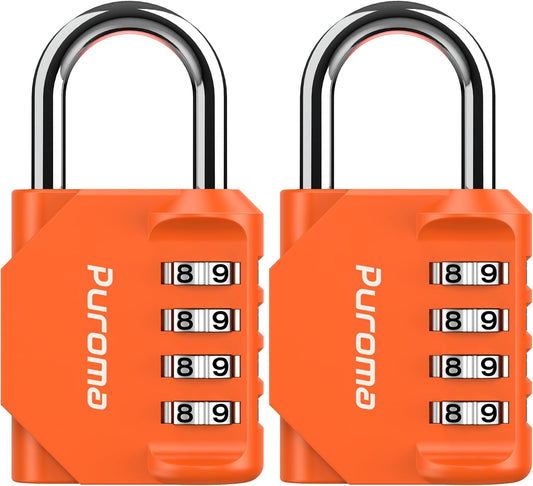 Puroma 2 Pack Combination Lock for Locker 4 Digit Outdoor Waterproof Padlock for School, Gym, Sports, Fence, Toolbox, Gate, Case, Outdoor, Hasp Storage, Cabinets (Orange)
