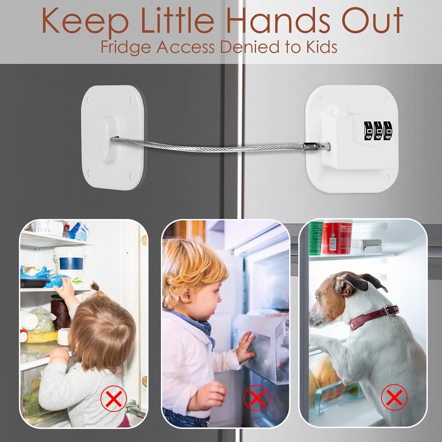 Refrigerator Lock, Combination Lock for Refrigerator Cabinets, Drawers, Heavy Duty Fridge Lock, Easy Install No Keys Needed, (White-3Pack)