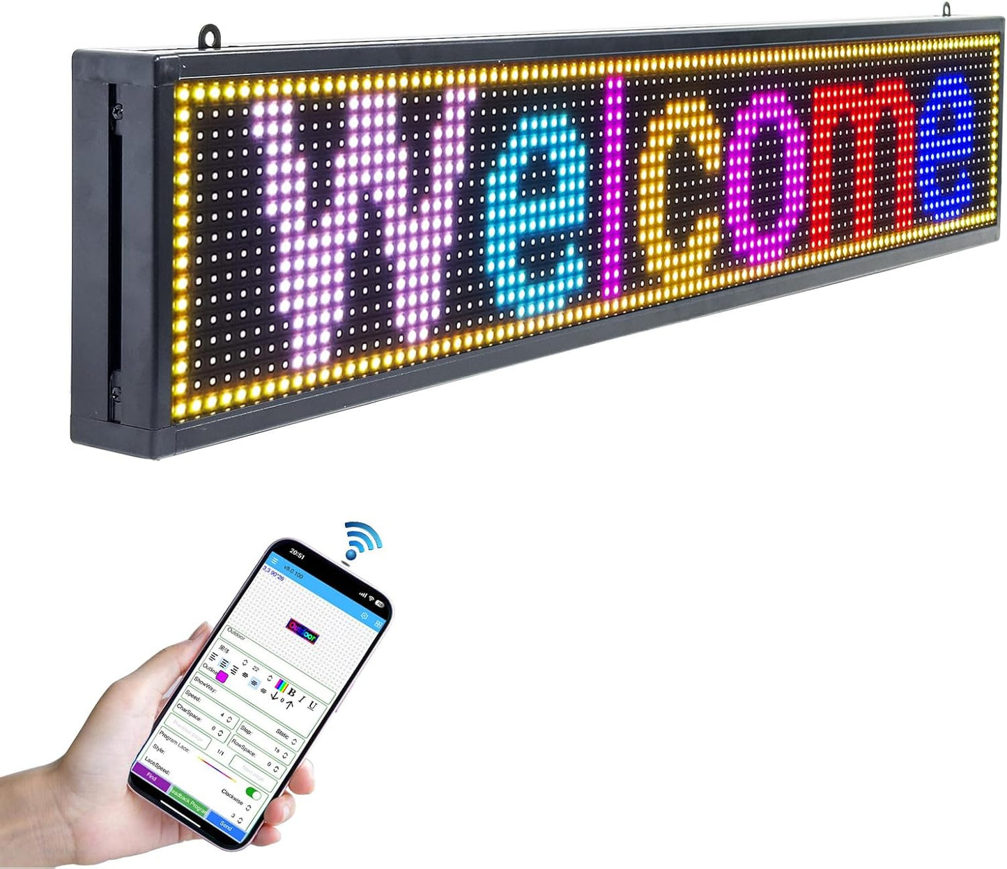 Programmable Scrolling LED Sign Outdoor Signs for Businesses Pantalla LED Para Publicidad Waterproof Digital Display Board - Custom Electronic Message Panel for Wall (Letrero) 39"X8"