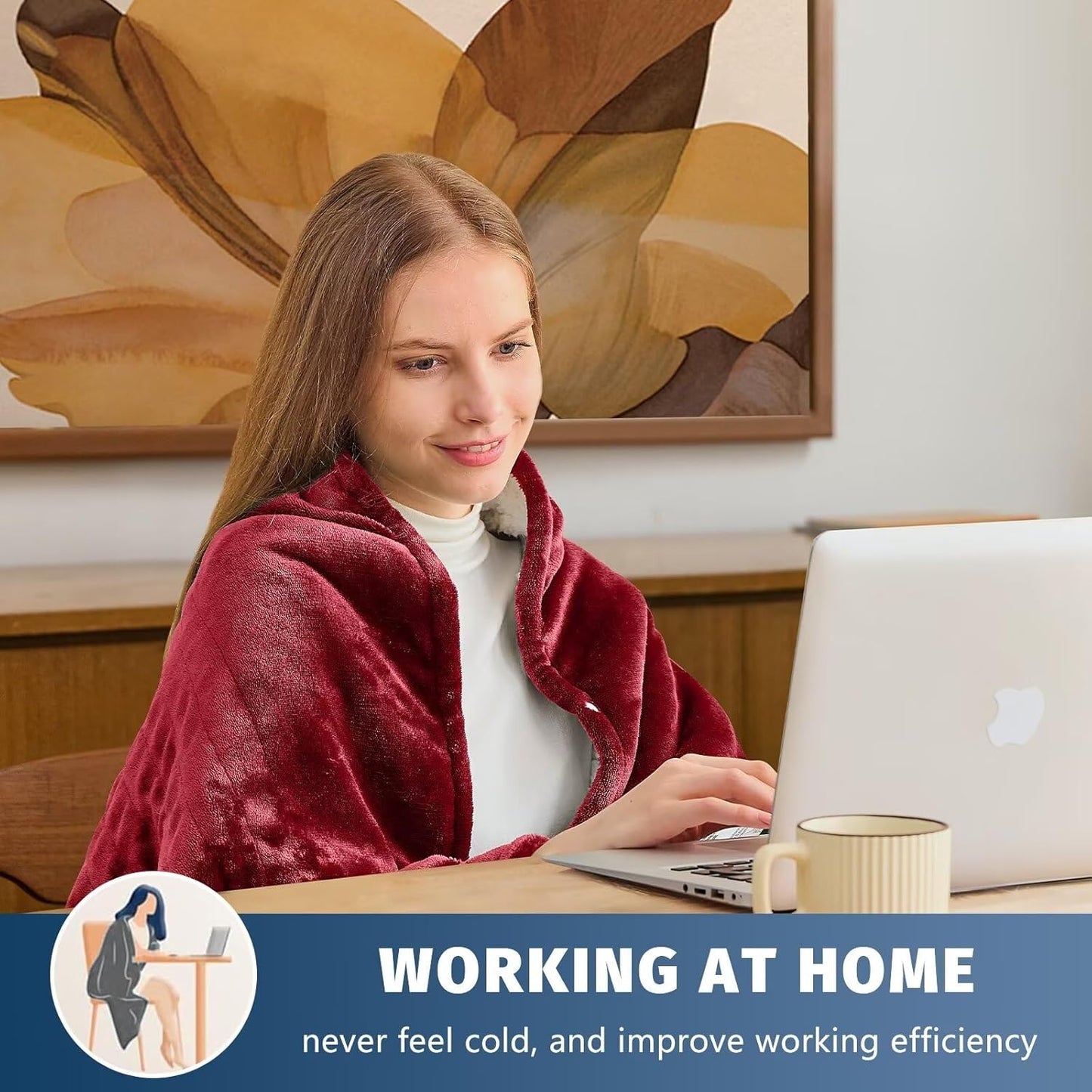 BOMOVA Heated Electric Throw Blanket - 50" x 60" Heating Blanket with 10 Heating Levels & 8 Hours Auto Off, Warm Flannel Blanket, Christmas Birthday Gifts for Women