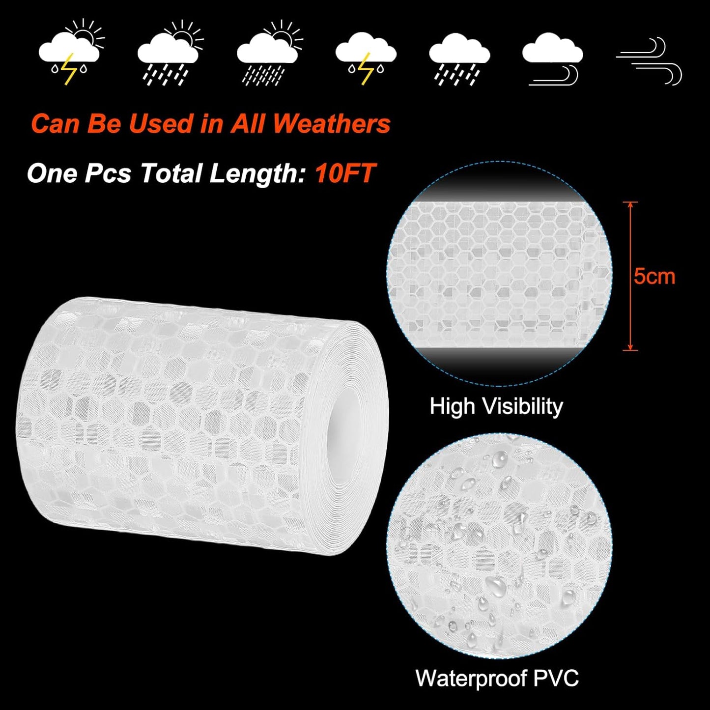 PATIKIL 2 Inch x 10 ft Reflective Tape, 1 Roll Waterproof Self Adhesive High Visibility Caution Warning Safety Tape Reflector with Scraper for Trucks Trailers Cars, White