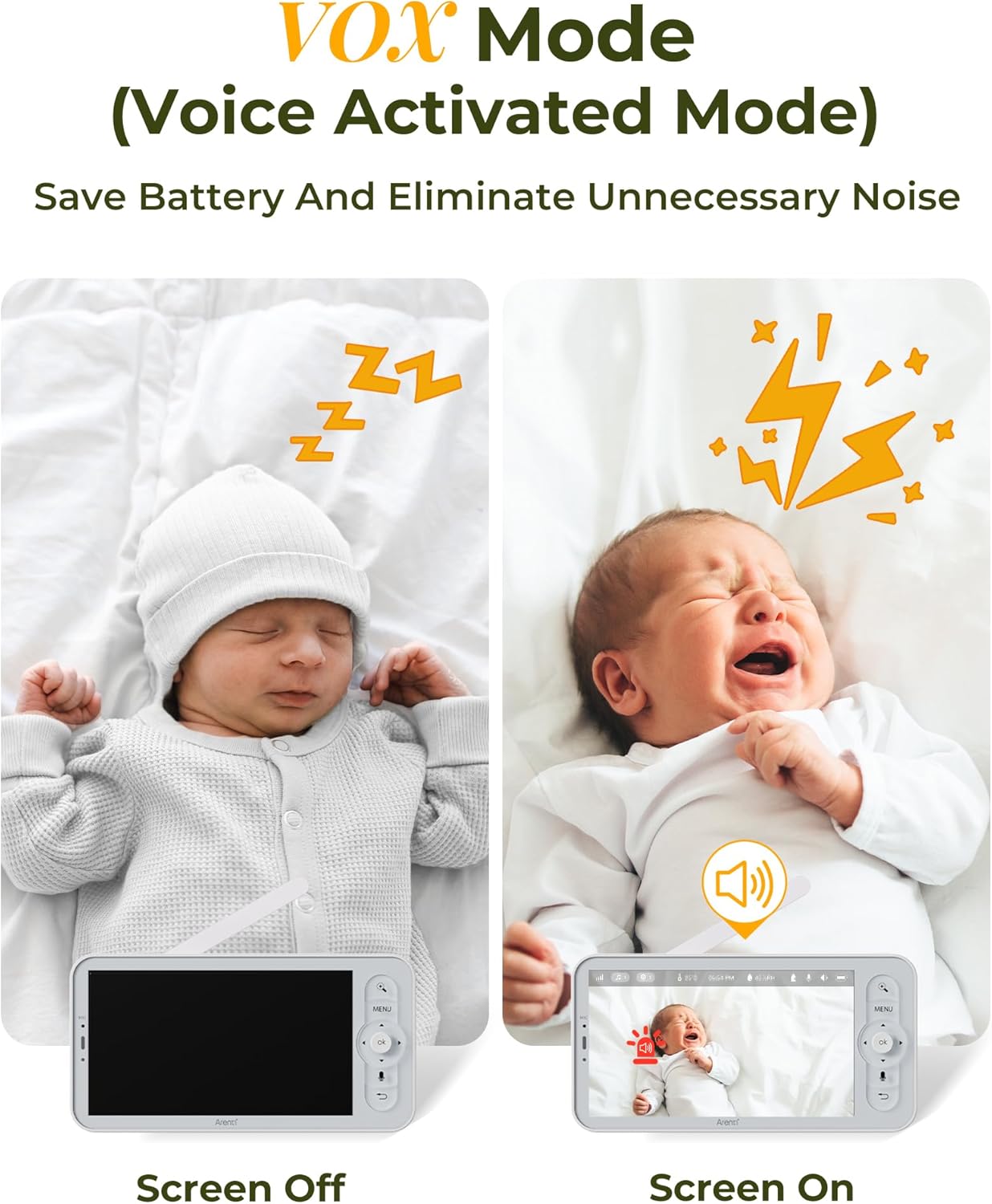 ARENTI Upgraded Baby Monitor with Camera, 3MP 2.4G WiFi Baby Camera Monitor, Infrared Night Vision, Night Light, 2-Way Audio, Cry&Motion Detection, Temp&Humidity Sensor, App Control