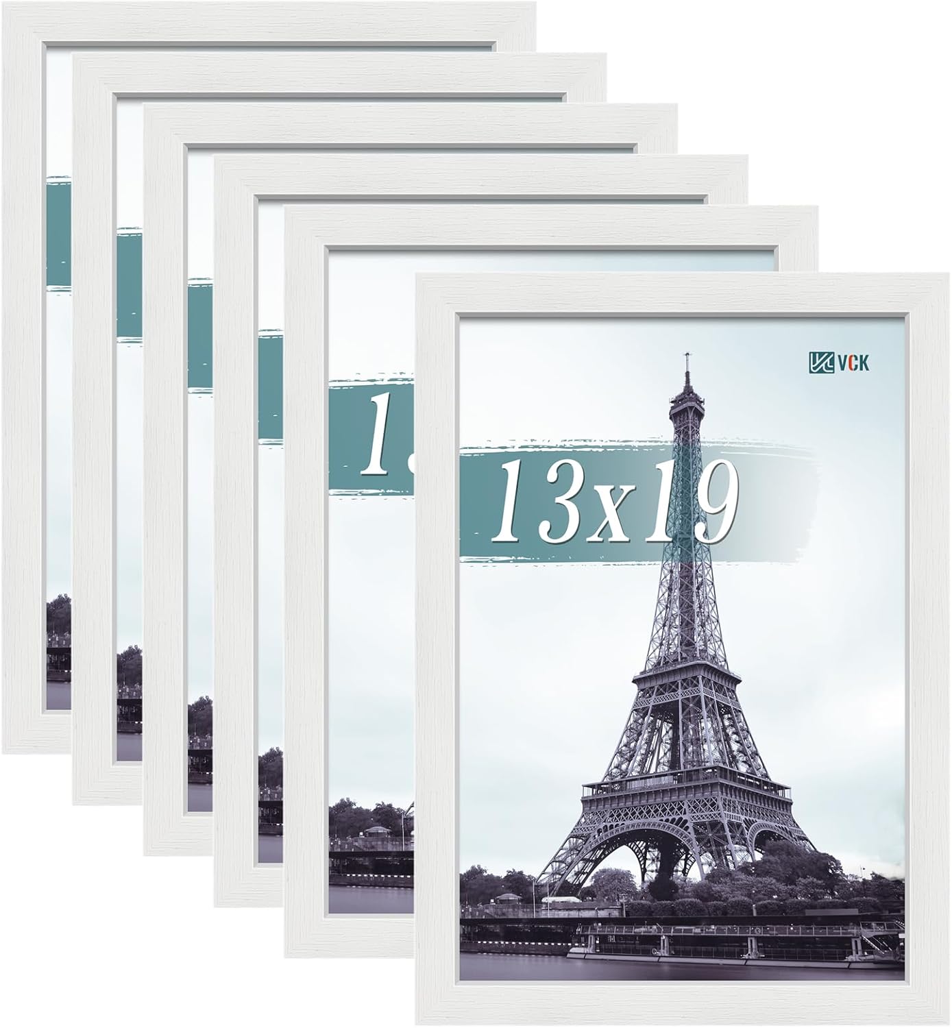 VCK 13x19 Picture Frames white Set of 6, Wide Border Wood Poster Frame, Multi-Directional Display Family Photos, Office Prints, Studio/Gallery Artwork, Woodgrain Series, Wall Hanging