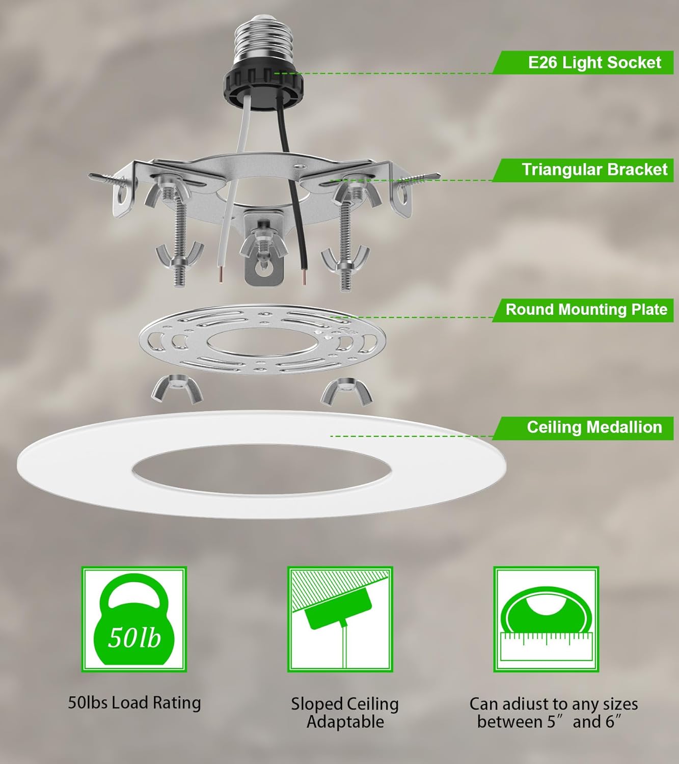 Recessed Can Light Conversion Kit for 5" and 6" Ceiling Fixtures - Pendant/Hanging Light Upgrade, Compatible with Ceiling Fans, Includes 7¾" Flat Steel Medallion, White Finish,2 Pack