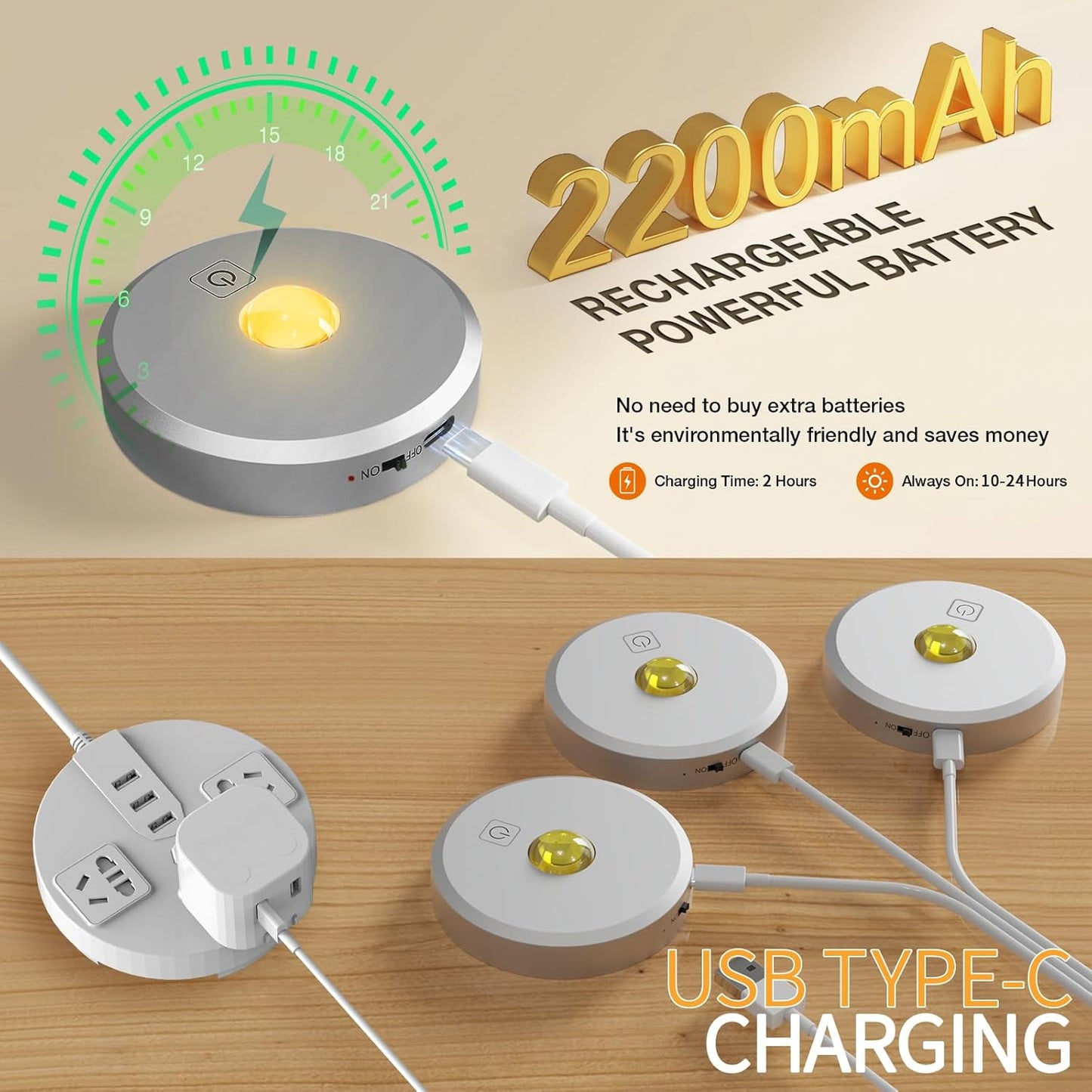 Puck Lights Cordless with Remote Control, 2200mAh Rechargeable Under Counter Lighting,3 Color Temperatures Dimmable Under Cabinet,Closet Light,Tap Light for Hallway (Silver, 5PCS)