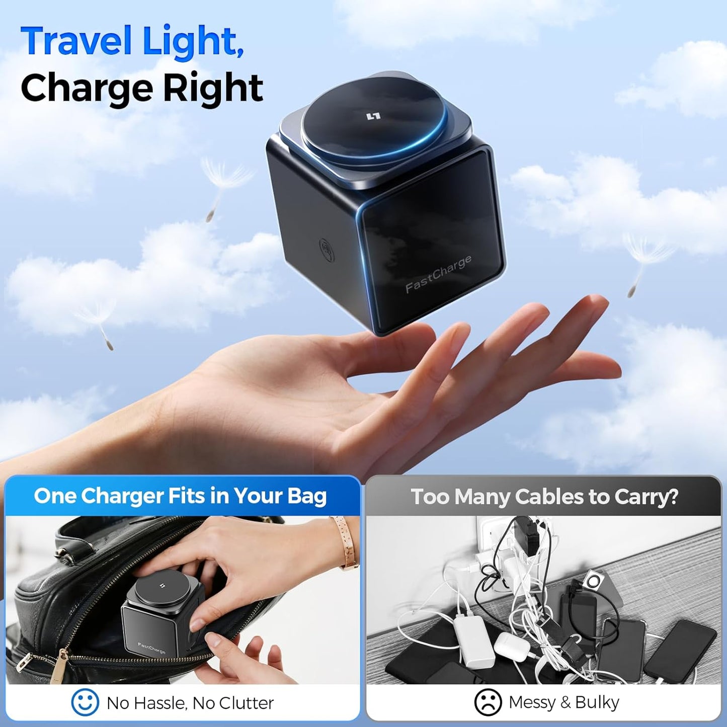 3 in 1 Charging Station for Apple, 15W Fast Magnetic Wireless Charger Station with Night Light, Travel Accessory Mag-Safe Stand for iPhone 17 16 15 14 13 12 - Apple Watch - AirPods(Adapter Included)