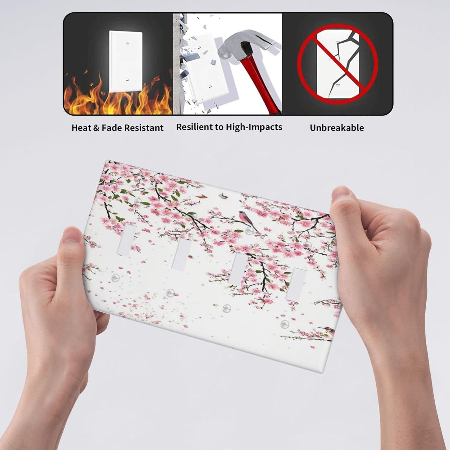 Decorative Light Switch Plate Covers Rustic Plum Blossom Pink Flowers 4 Gang Light Switch Cover Quad Toggle Wall Plate Outlet Covers for Country Home Bedroom Decor