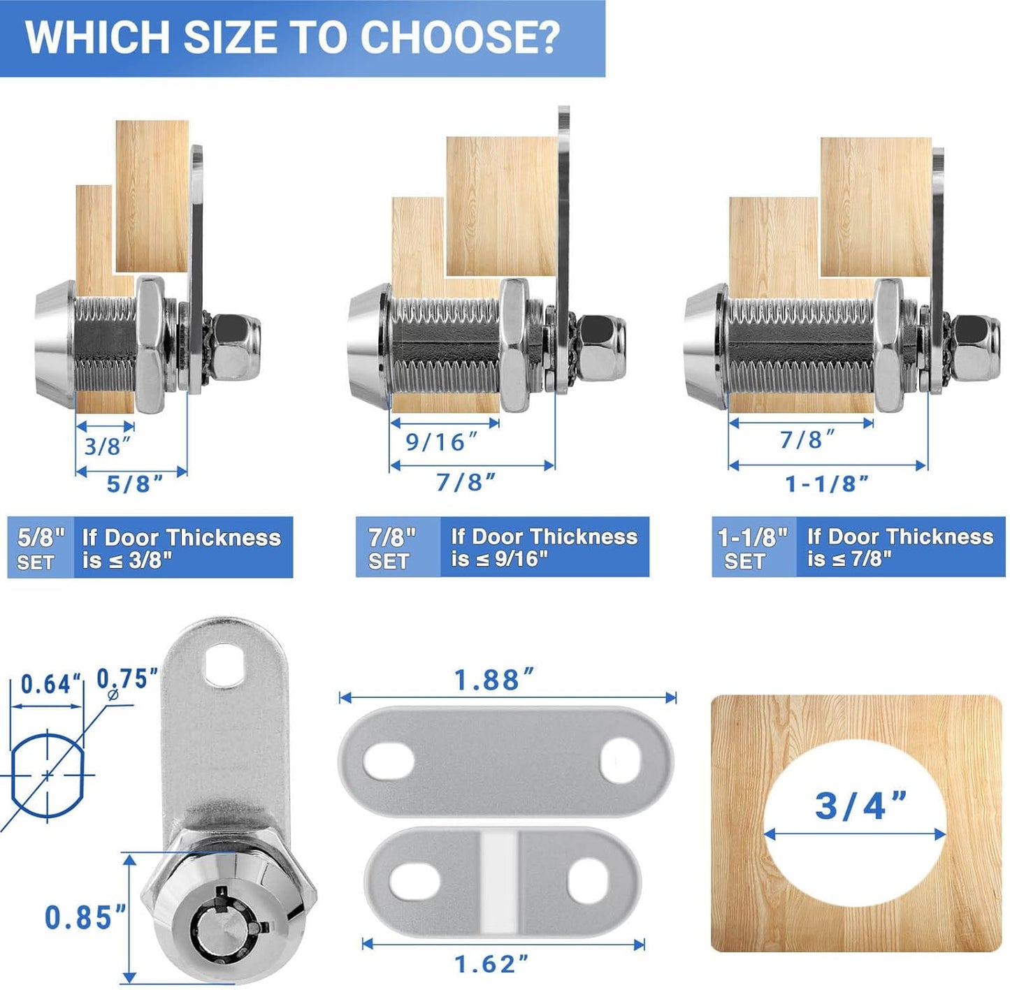 RV Storage Locks - Keyed Alike, 7/8' Fits 9/16' Max Door Thickness, Camper Trailer Cabinet Locks (2Pack)