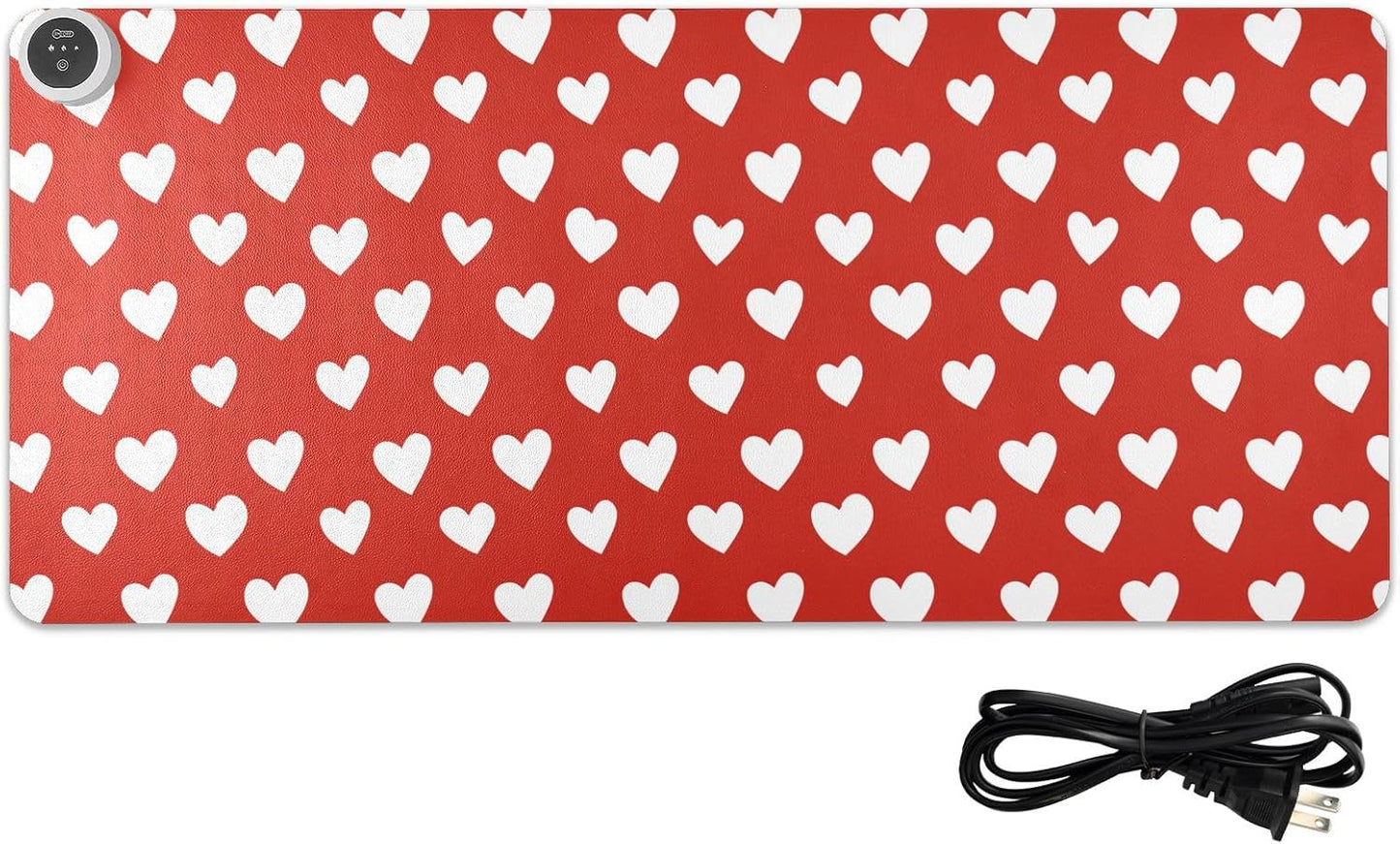 Heated Desk Pad Mouse Pad 31.5x13 Inch PU Leather Desk Mat with 3 Heat Levels Large Mouse Gaming Computer Laptop Mat Red Heart Valentine