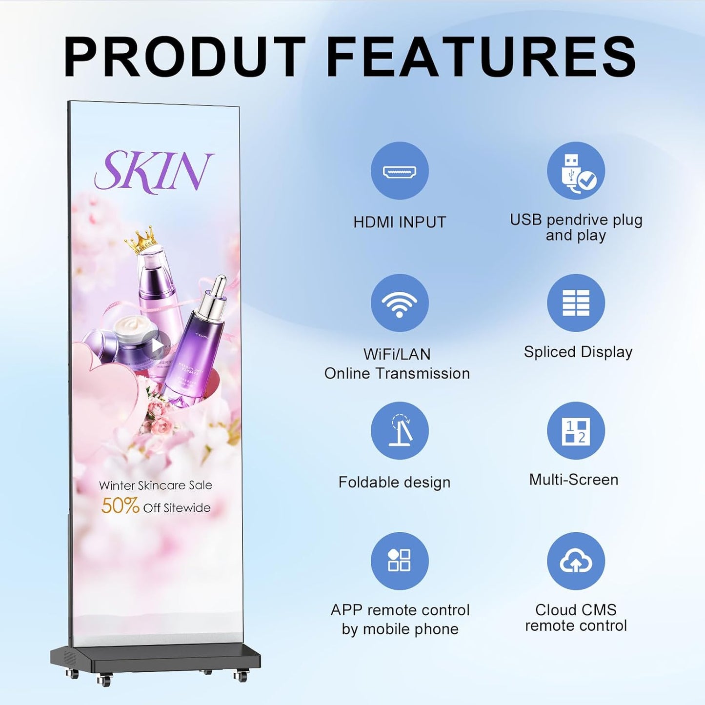Indoor LED Digital Signage Display with P1.86, LED Poster Screen Frameless Splicing, Advertising Display USB Plug-and-Play & Remote Control for Giant Commercial Events & Rentals (Black, Single)
