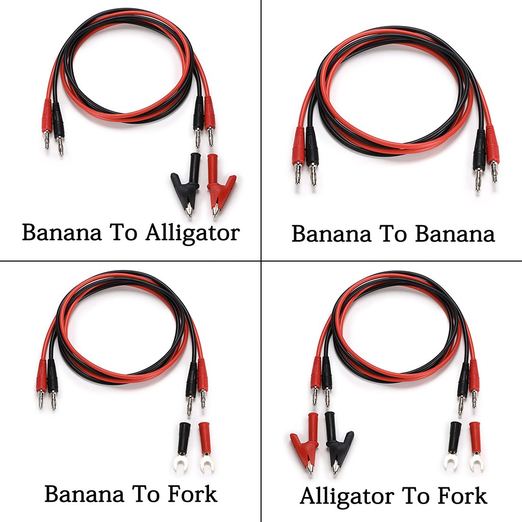 Sumnacon 4 in 1 Banana Plug Alligator Clip Pure Copper Fork Test Lead, 3.3 ft Multimeter Flexible Test Lead Wire Cable with Protective Jack Copper Clamps for Electrical Testing 1000V/15A
