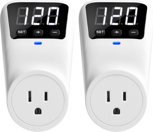 Surge Protector Voltage Stabilizers - Fireproof UL94V-1 Wall Mount Surge Protector Outlets for Refrigerator TV Appliances Real-Time Monitoring & Custom Voltage 80V-140V, 15A, 120V, 1800J,2 Pack