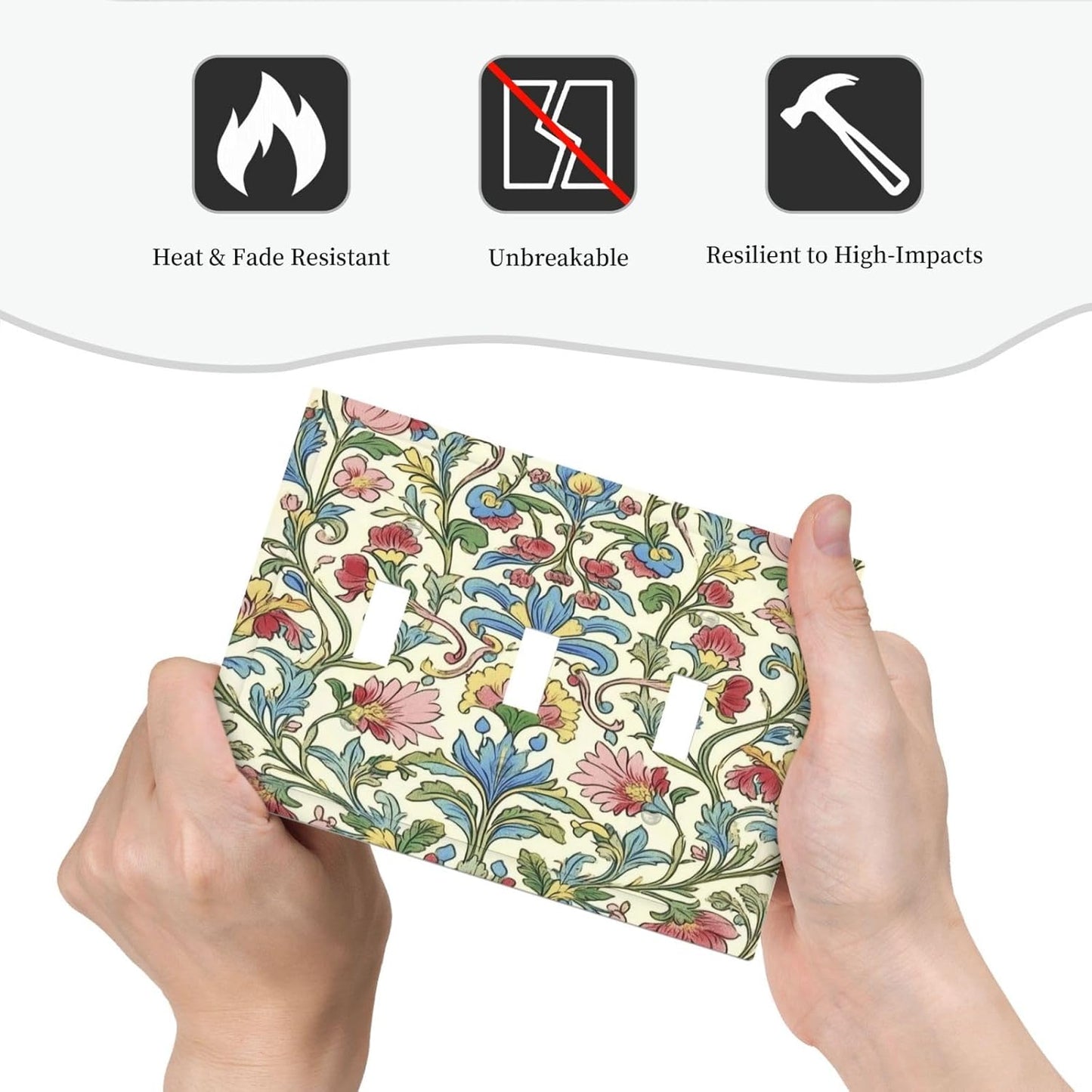 Decorative Switch Plates Boho Red Floral Morris Plant Leaves 3 Gang Wall Plate Triple Toggle Light Switch Cover Faceplate Electrical Wall Panels For Farmhouse Cabin Decor