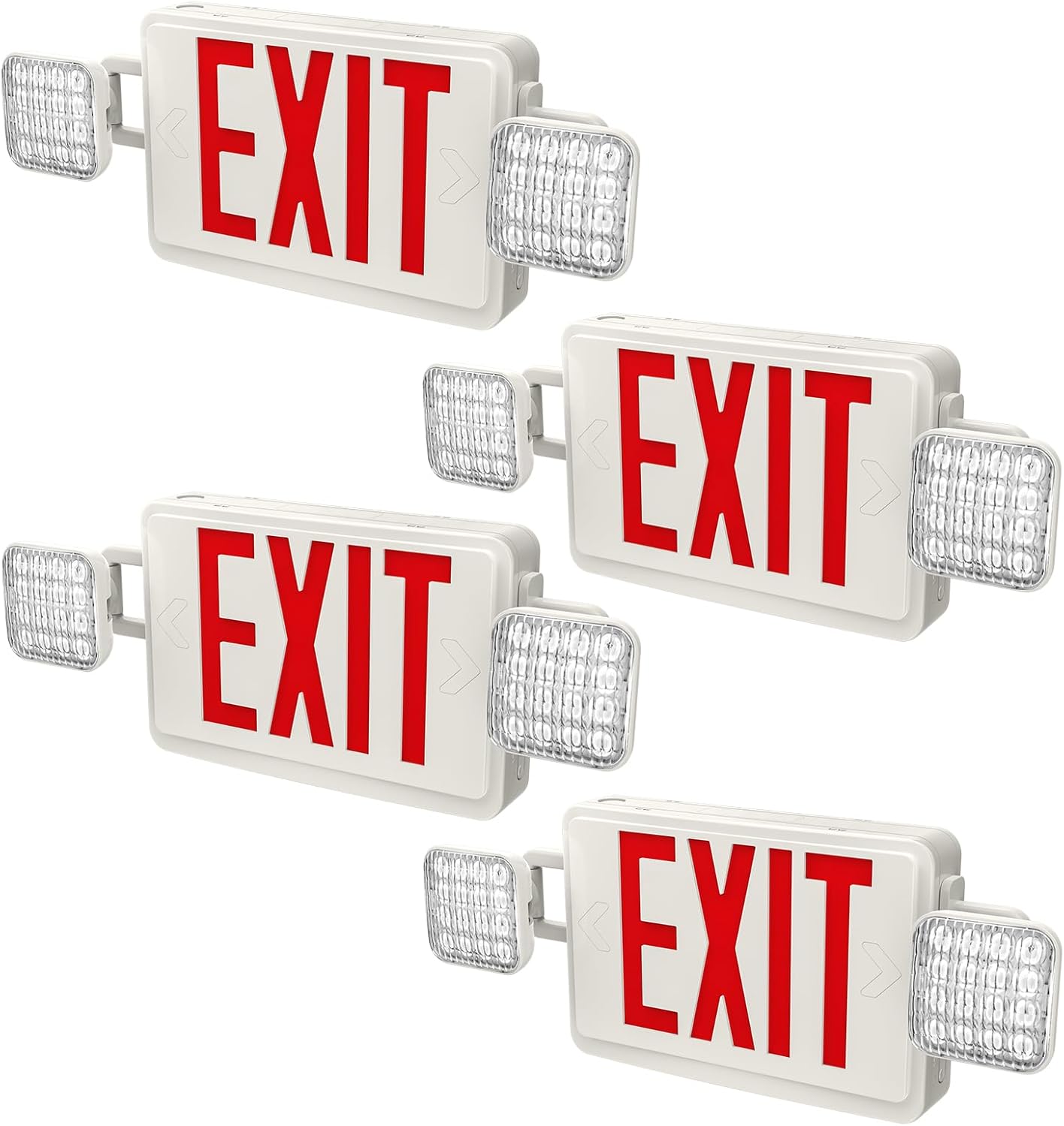 4 Packs Led Red Exit Sign with Emergency Lights Combo & Battery Backup Operated Powered Fire Exit Sign Light-UL Listed 120-277VAC Fire Exit Signs Lighting for Room,Street,Window.Stairs.
