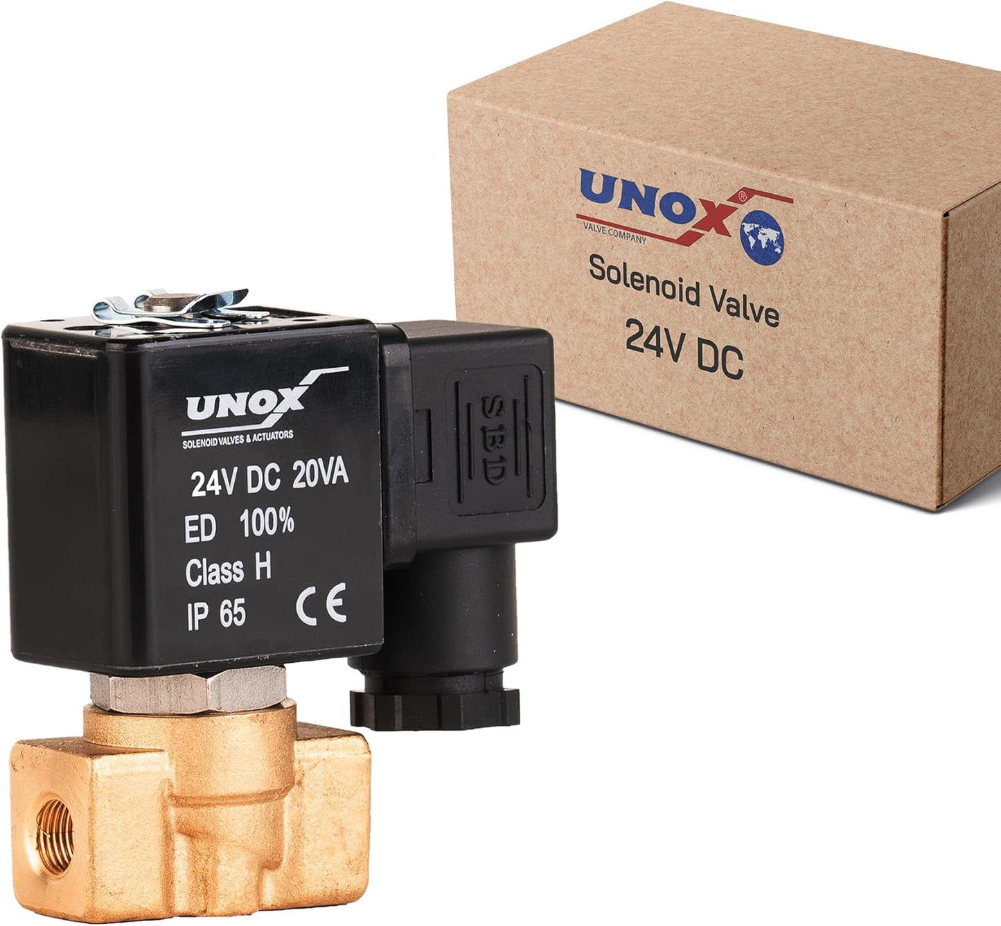 UNOX 1/8" NPT Solenoid Valve 24V DC, Brass Control Valve Normally Closed - 0-232 PSI Multi-Purpose Reliable Control Valve for Water, Air, and Gas - Solenoid Valves