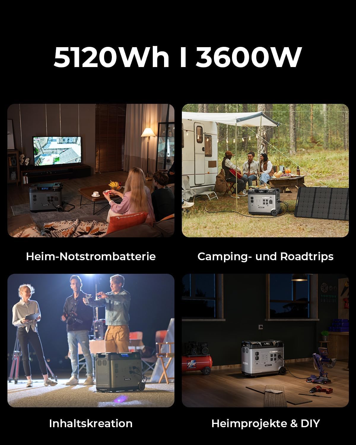OUKITEL P5000 Pro 3600W Solar Generator with 400W Panel, 5120Wh Solar power station with 5 AC Outlets (5000W Peak), 1800W Fast Charging, Emergency Battery Backup for Home, Camping & RVs