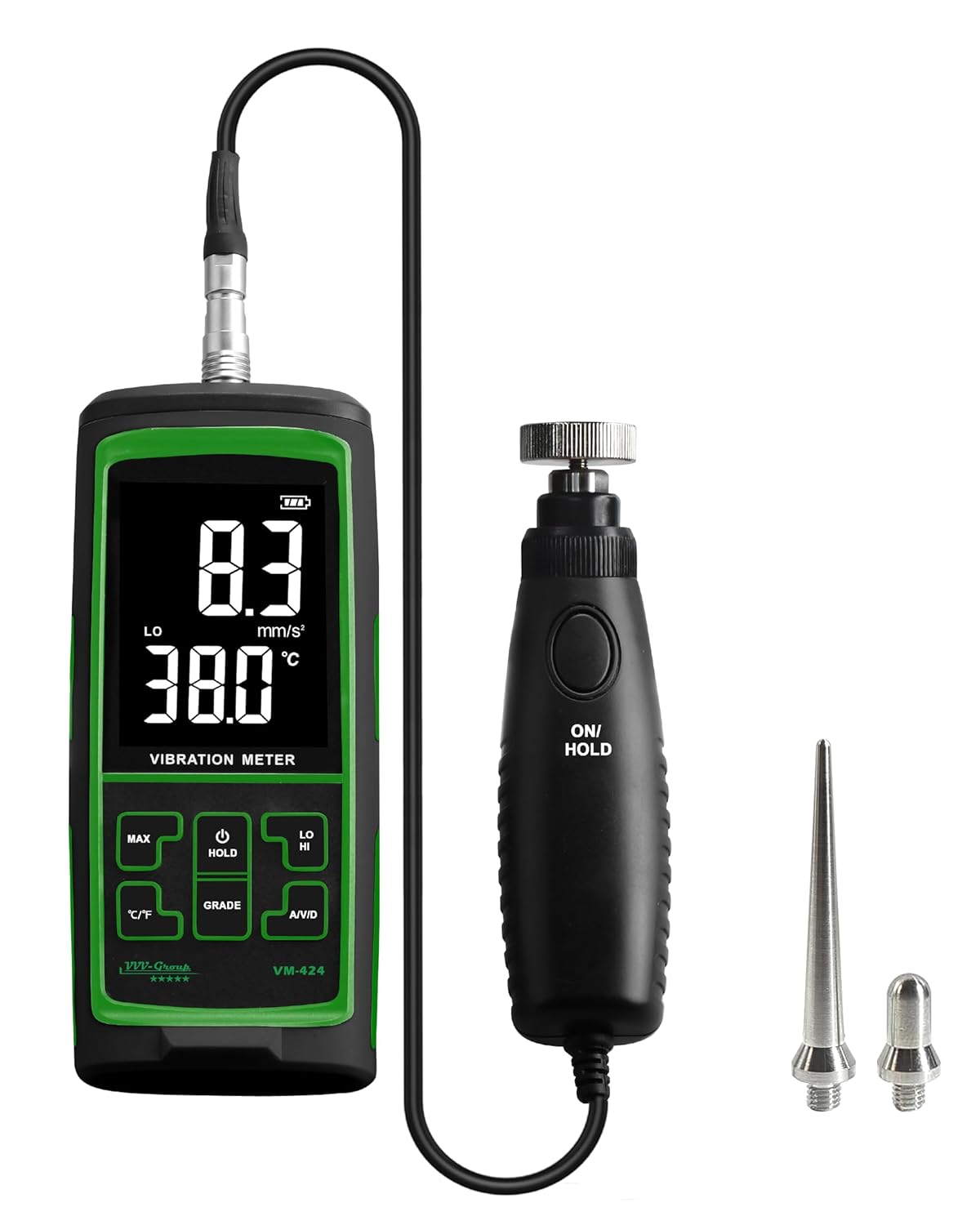 Vibration Meter VM-424 Digital Vibrometer Handheld Vibration Analysis Equipment Acceleration Velocity Displacement Measurement