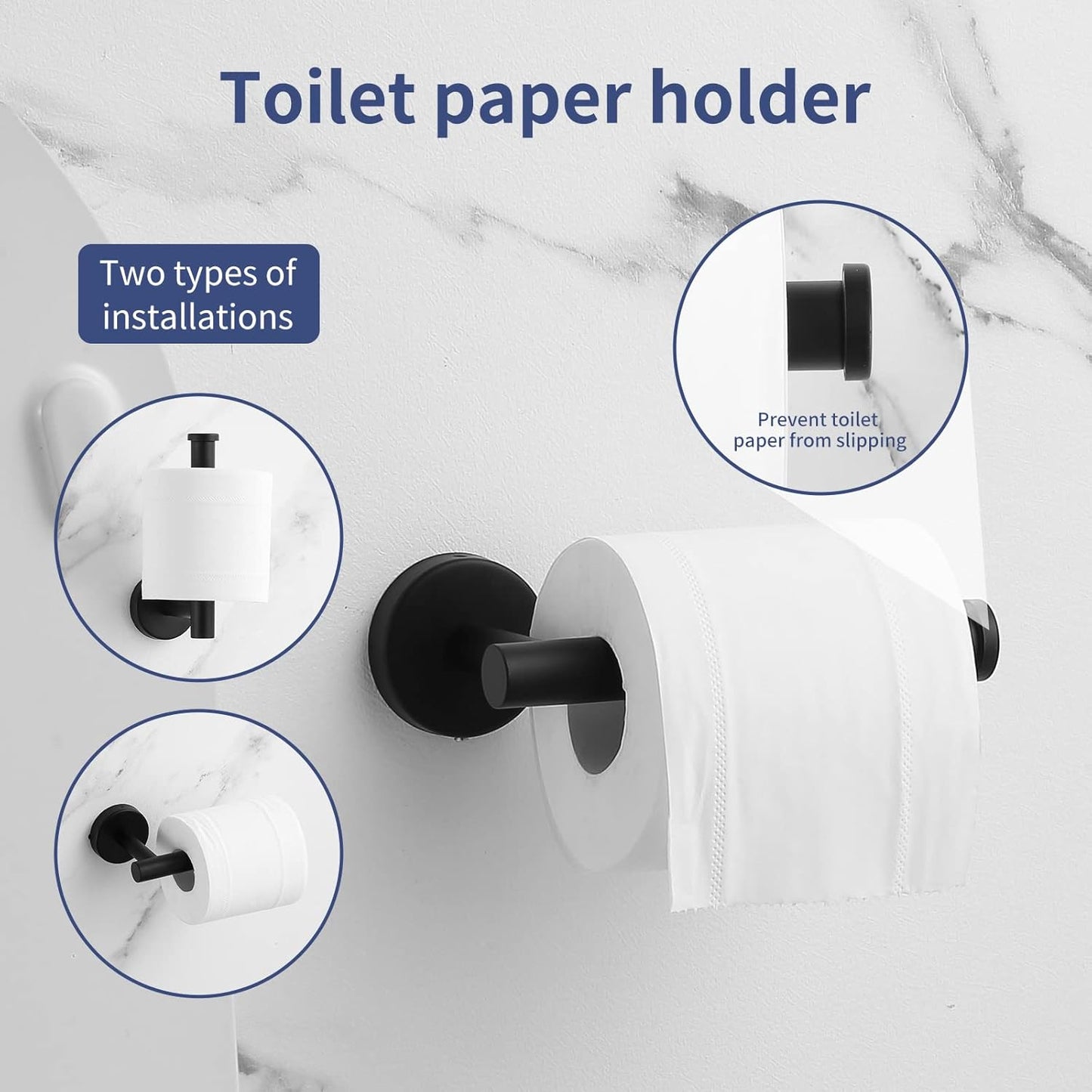 Towel Bar Set Mattel Black, Bathroom Accessories Set 5pcs Including 16'' Tower Bar, Towel Ring and 2 PCS Towel Hooks