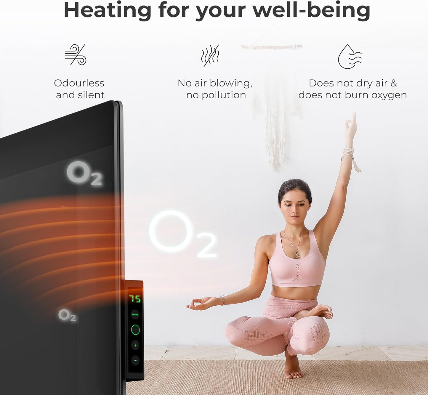 AENO Infrared Heater - With Thermostat - 700 Watt Energy Saving Panel Electric Heater - Smart Wall Mount or Freestanding Space Heater For Indoor with WiFi, Reddot Winner 2023, Black
