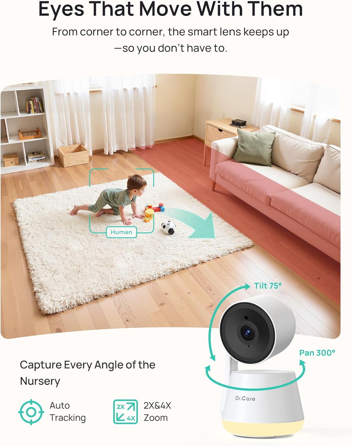 Dr.Care LumiView Smart WiFi Baby Monitor - 5" 1080P FHD & 2K Camera App Control, Privacy Mode, 5000mAh Removable Battery,Cry & Motion Alerts, HD Night Vision, RGB Night Light, Multi-User, 1279ft Range